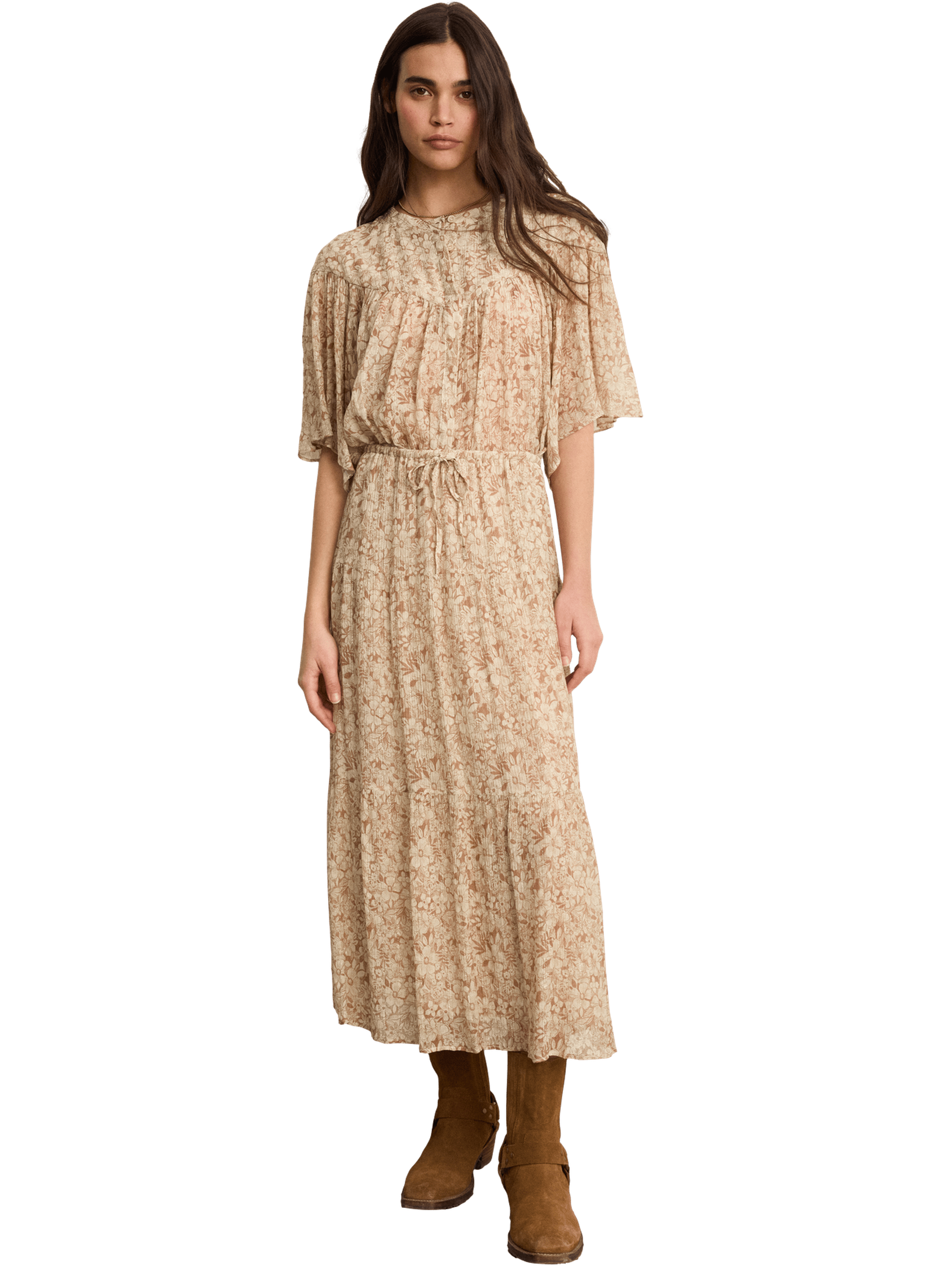 Jupe midi à fleurs et lurex - nahlae PABLO Beige