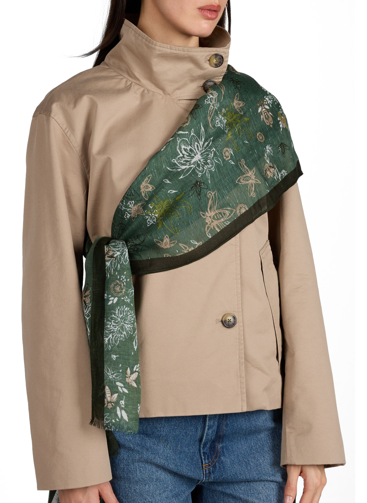 Artemis printed linen scarf PETRUSSE Green
