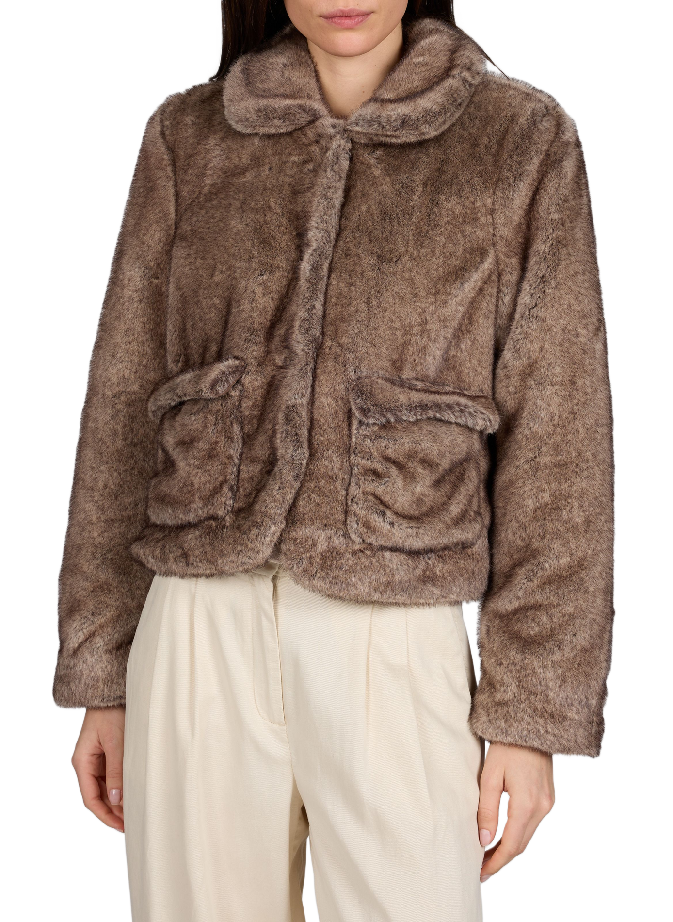 Manteau effet fourrure en coton mélangé OBJECT Marron