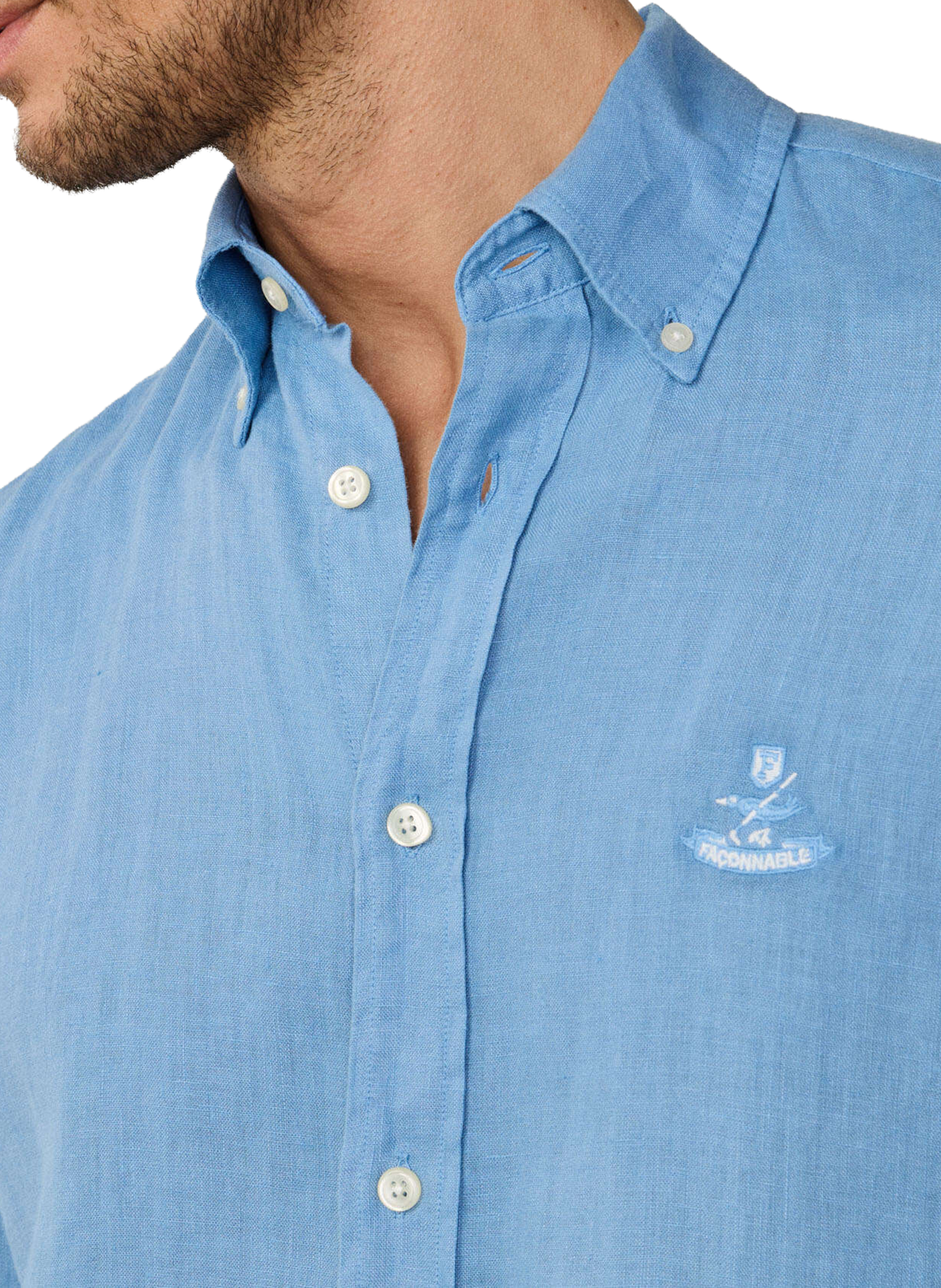 Shirt with American collar in linen FACONNABLE Blue