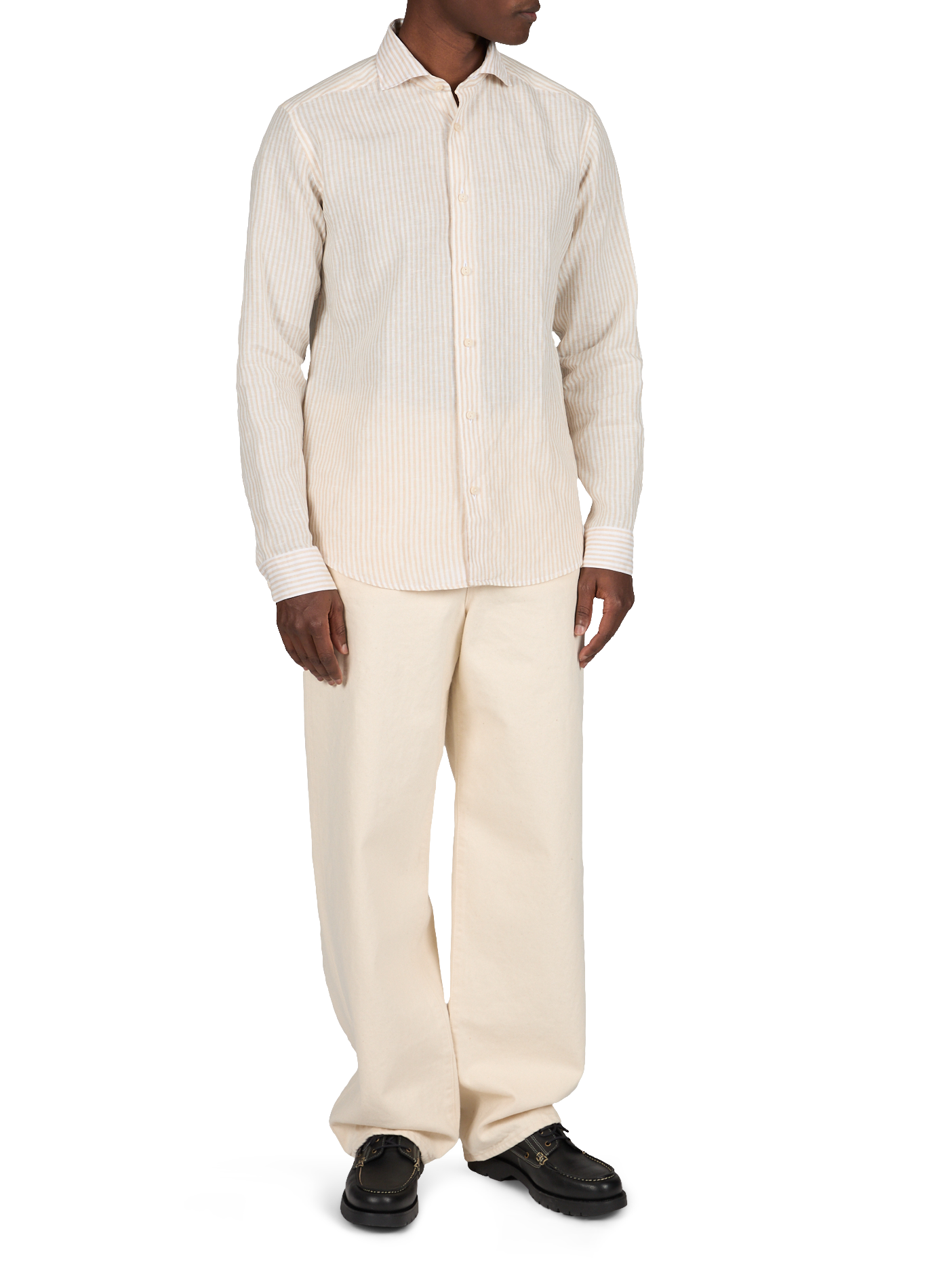 Chemise droite rayée en lin ETON Beige