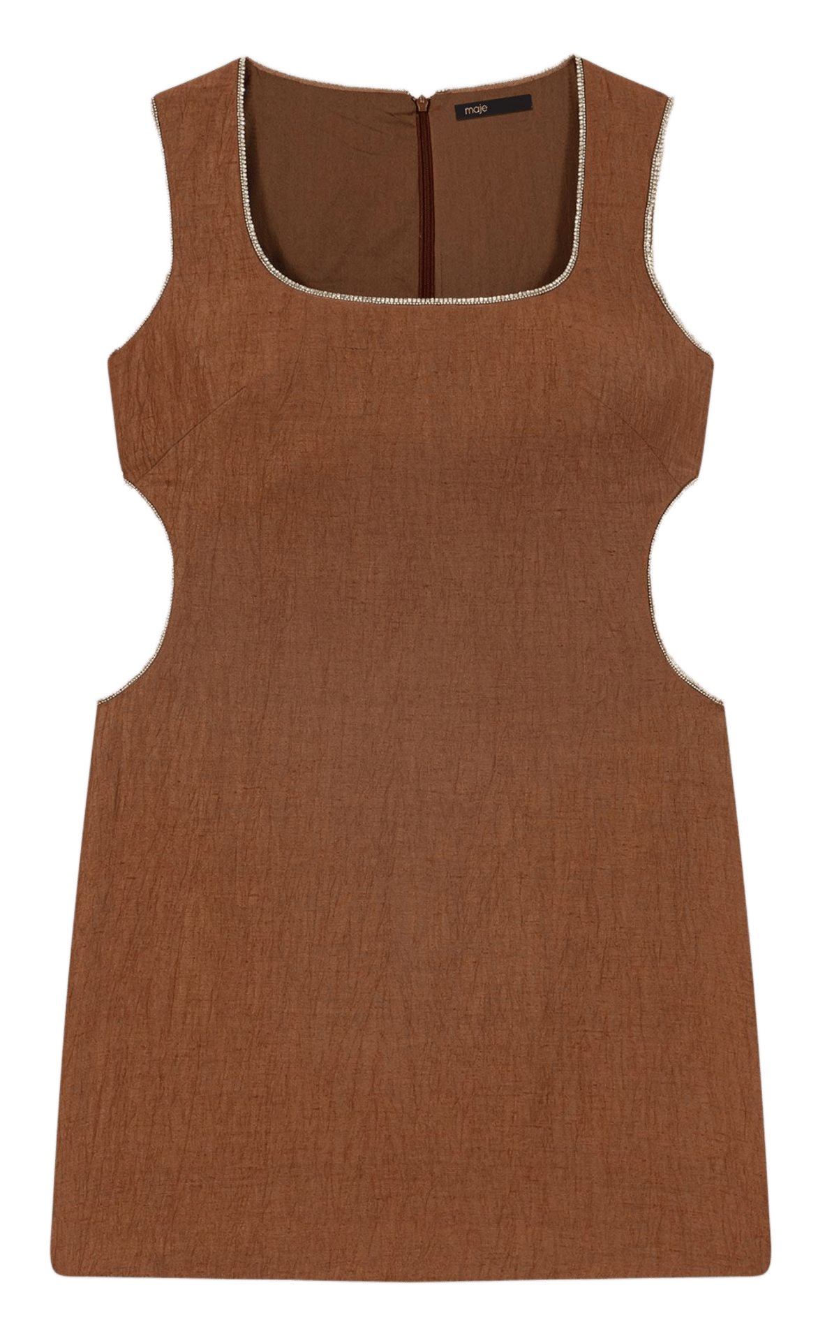 Robe courte à découpes en lin mélangée Marron