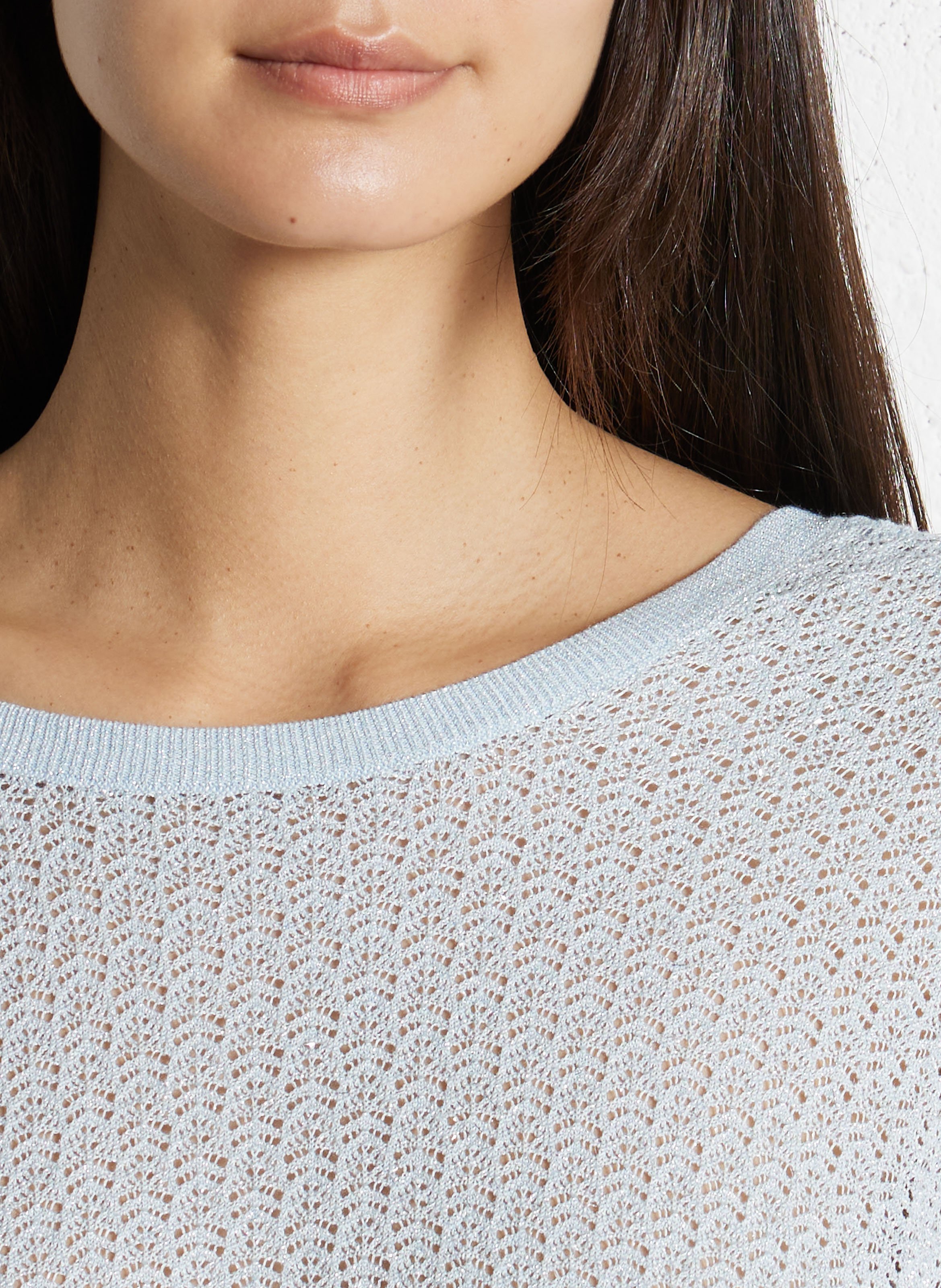 Pull oversize col rond en maille pailletée IKKS Bleu