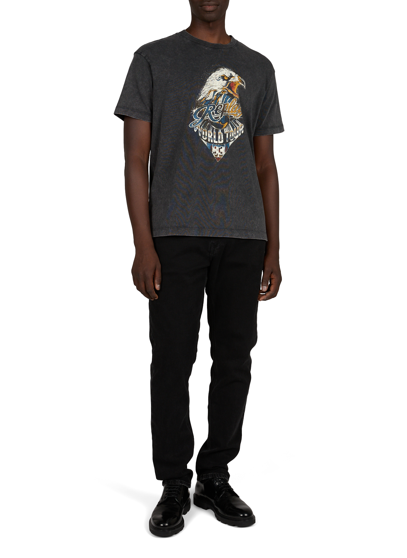 T-shirt délavé à motif en coton REPLAY Gris