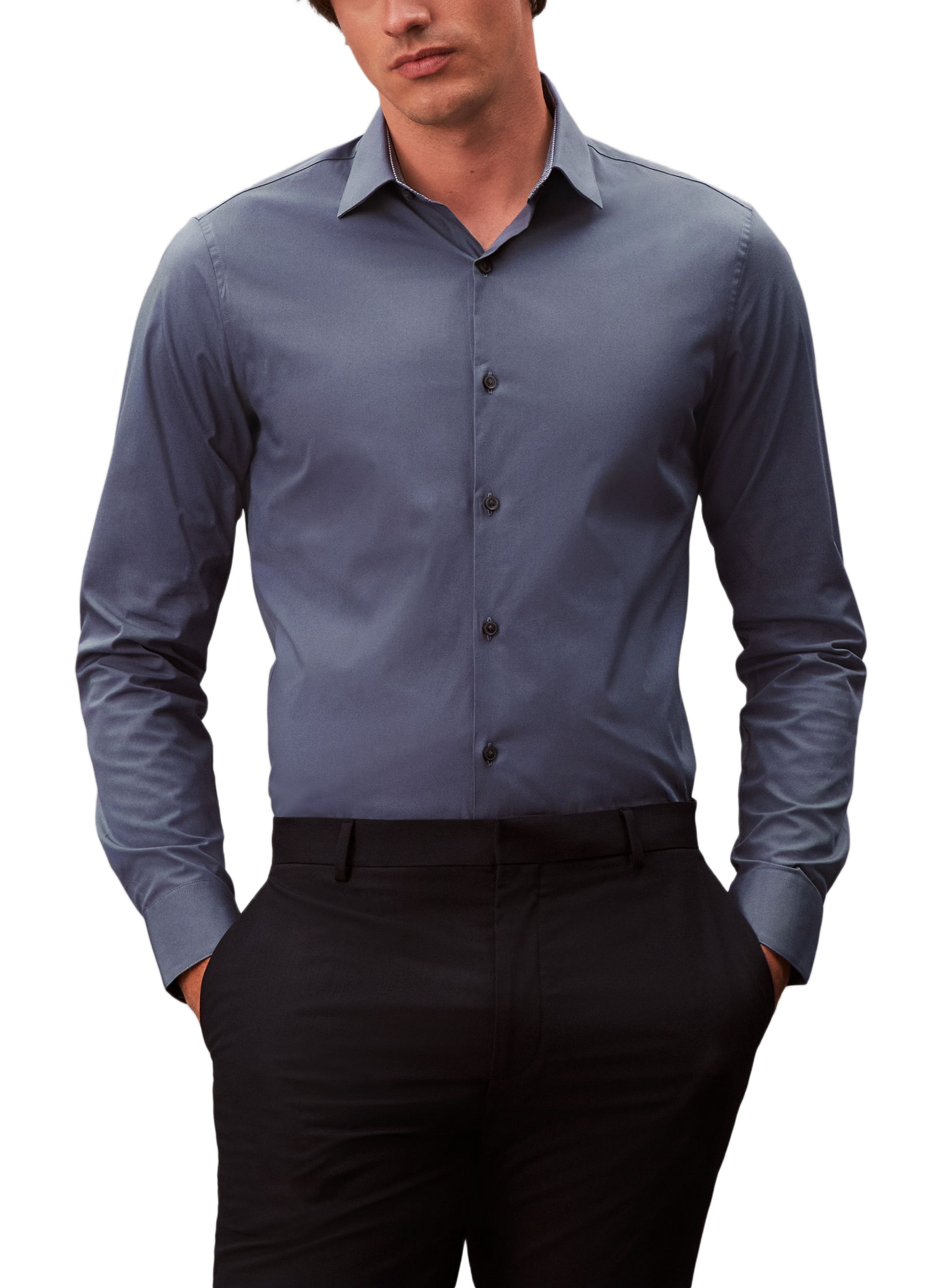Schmale Hemdbluse aus Baumwollmischung CALVIN KLEIN Blau
