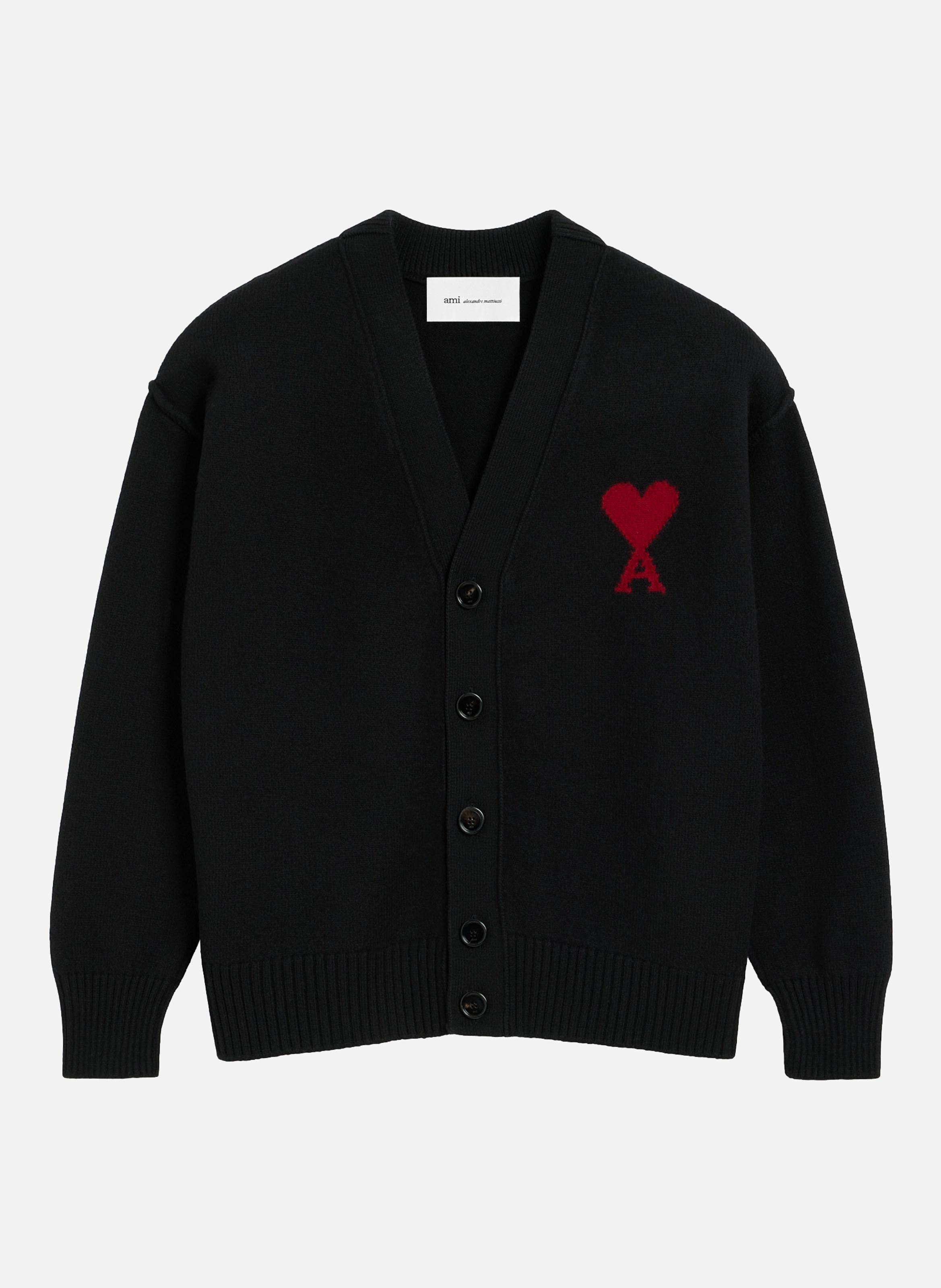 Cardigan unisexe en laine ami de coeur  Noir/rouge