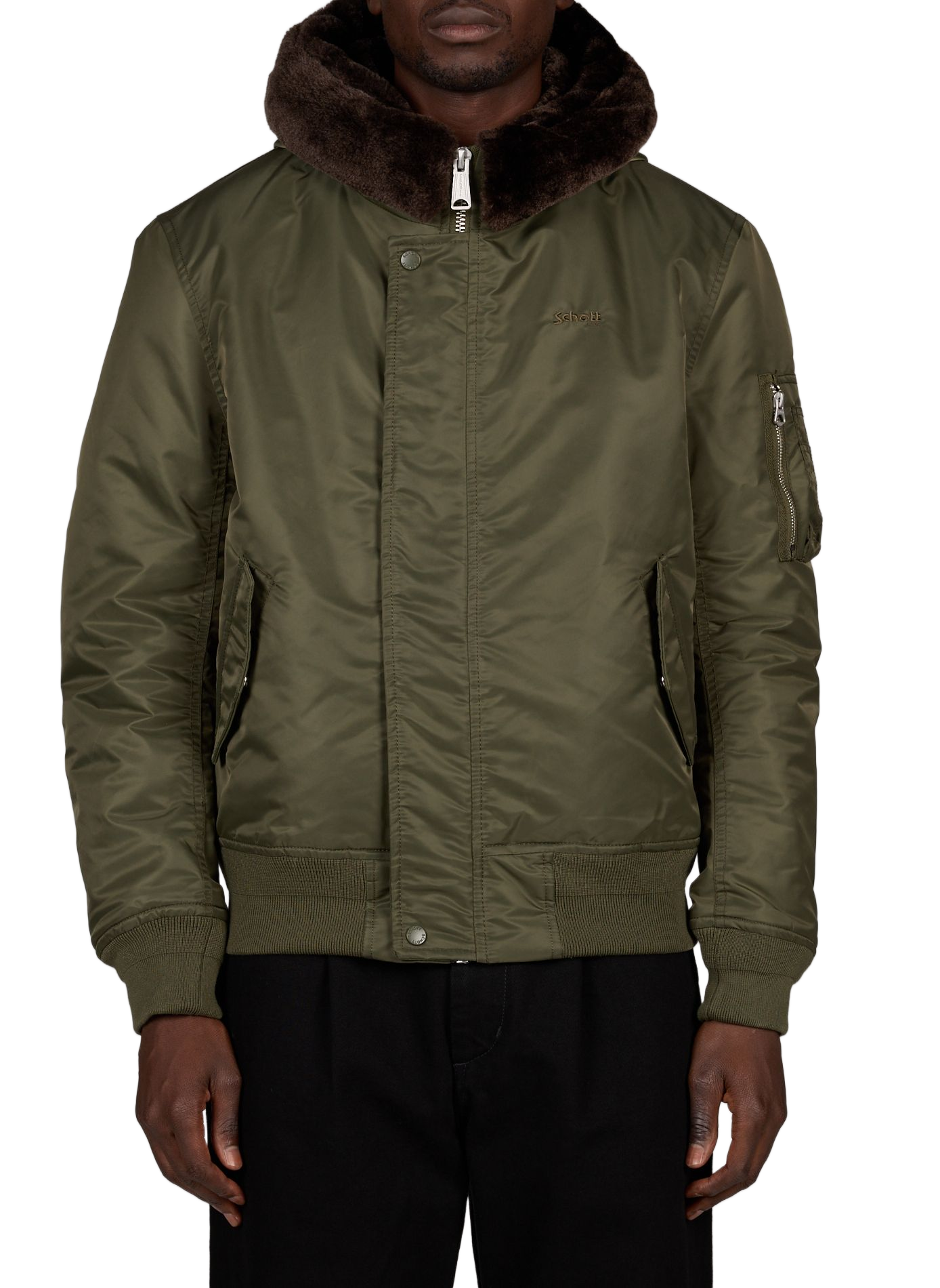 Blouson droit zippé uni SCHOTT Kaki