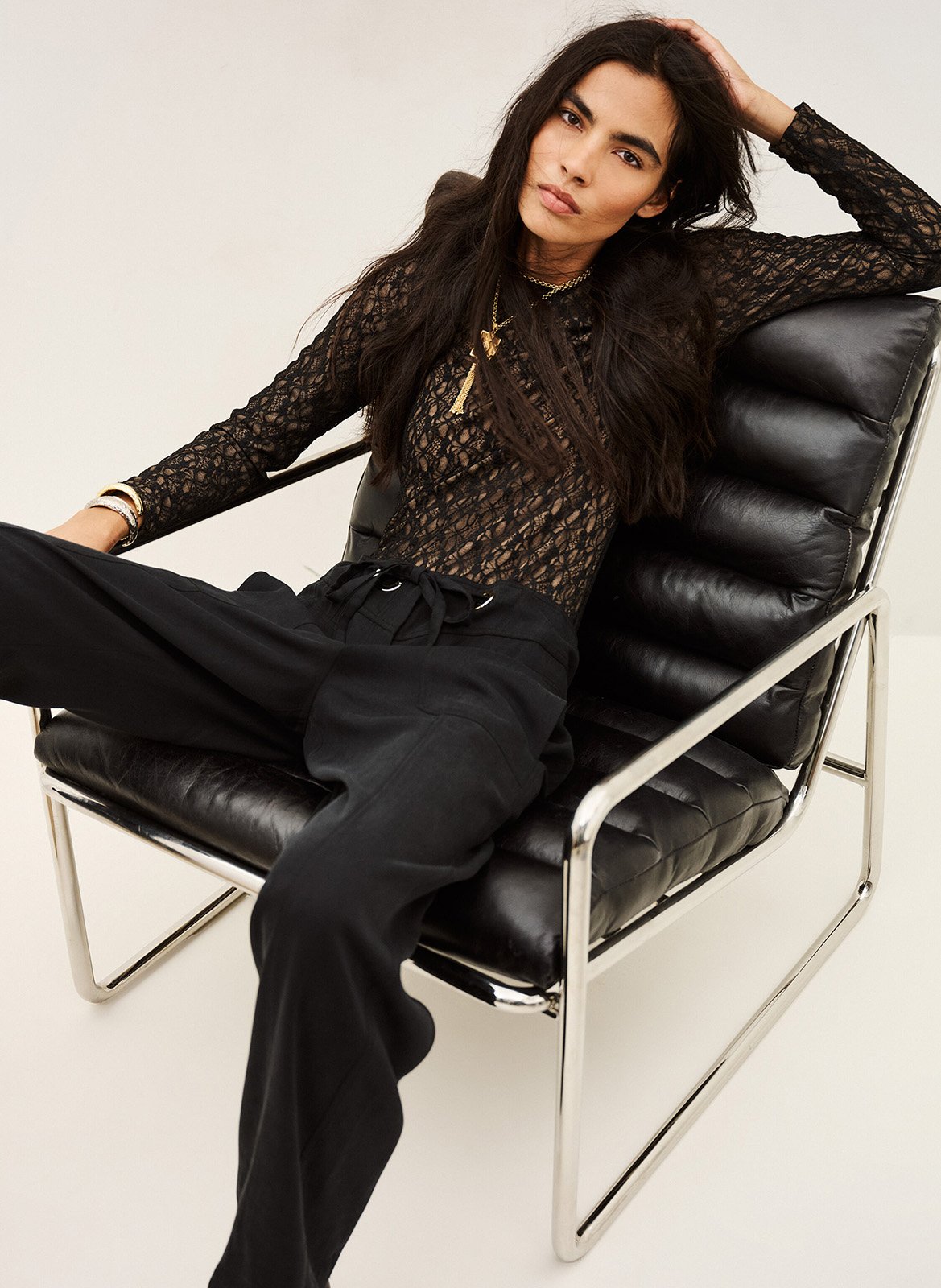 Pantalon fluide taille haute uni pavana BA&SH Noir