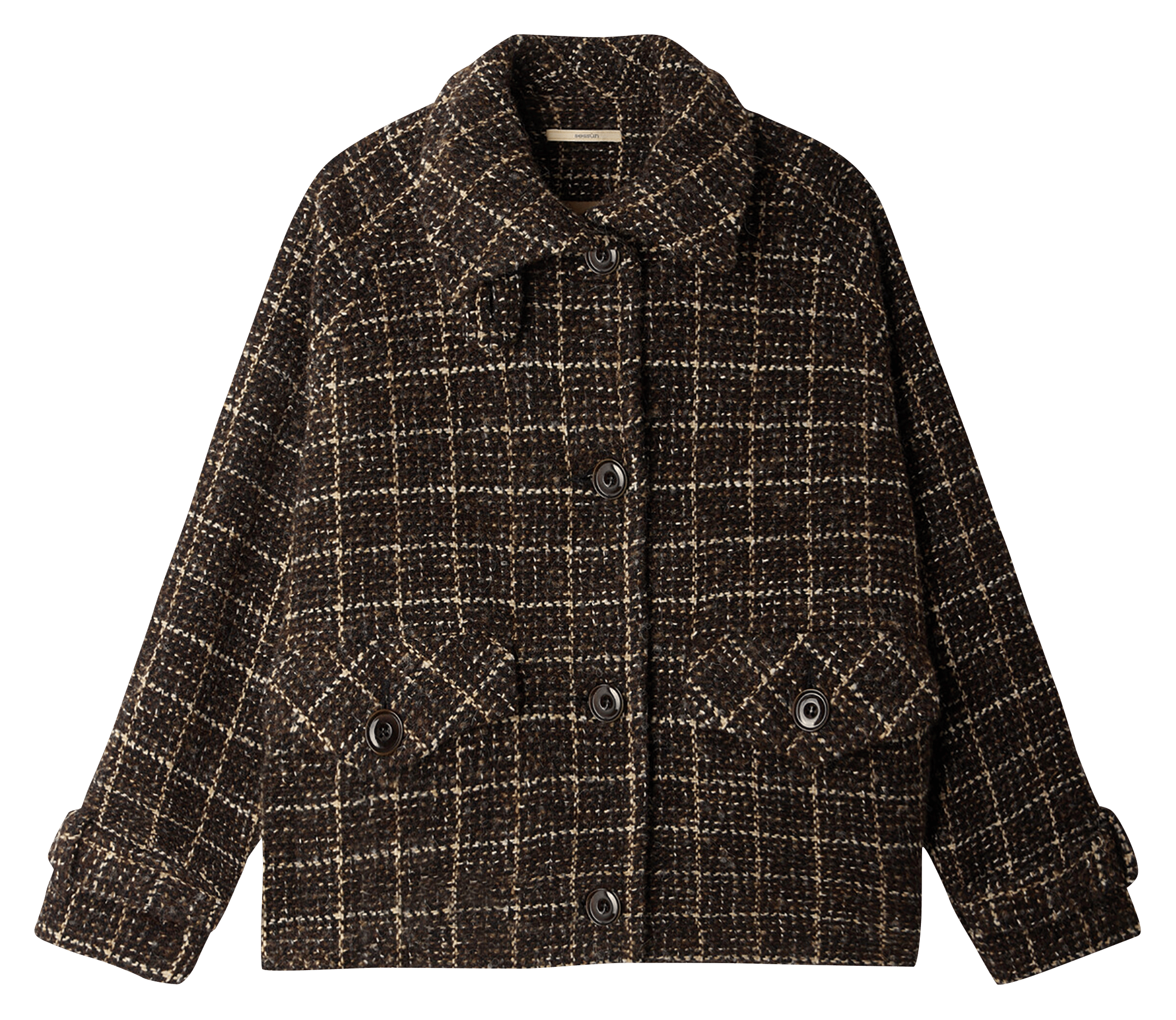 Manteau ample esprit blouson en tissage tartan lee valley SESSUN Marron