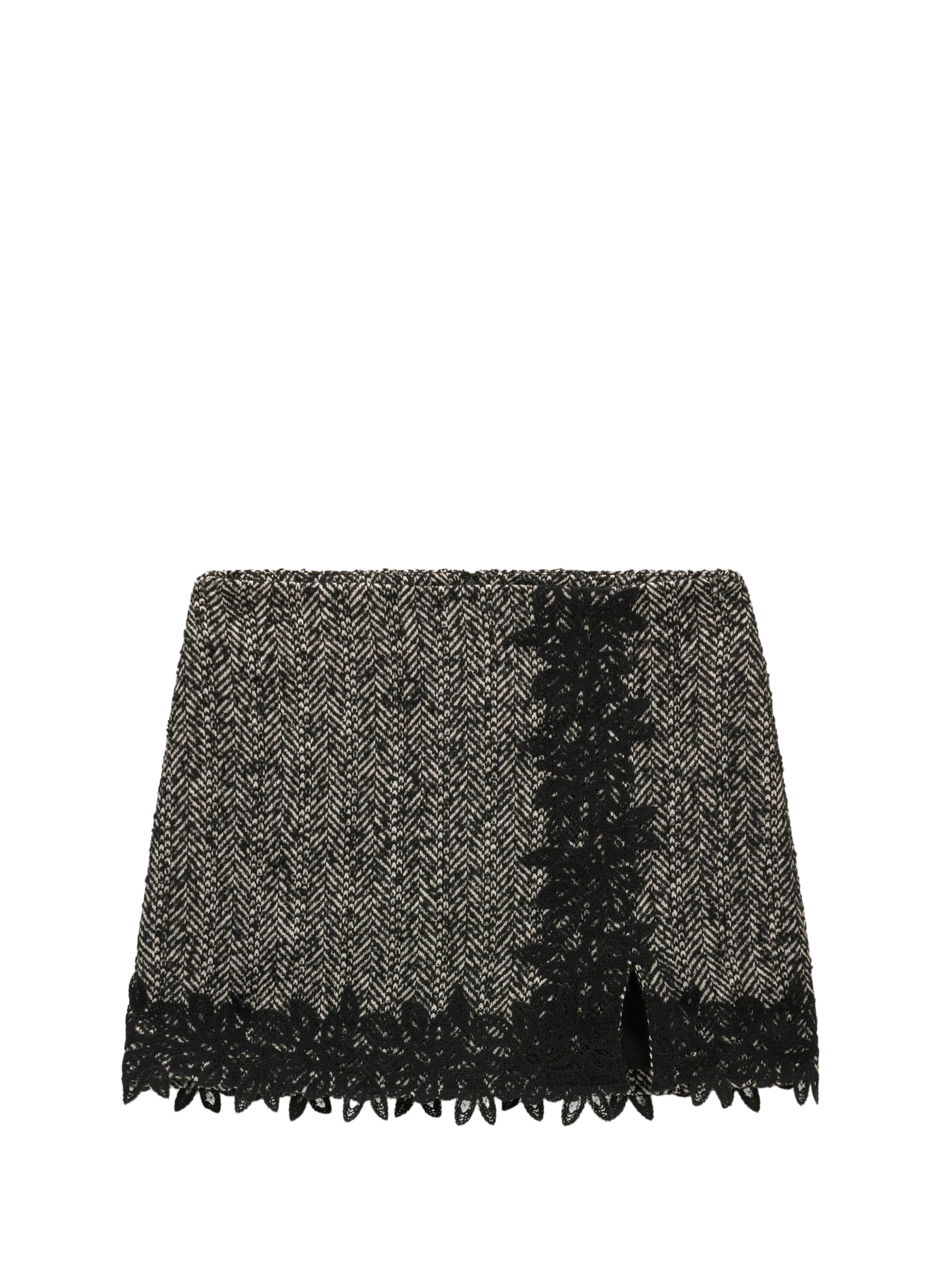 Short herringbone-pattern skirt with lace trim GUESS Black