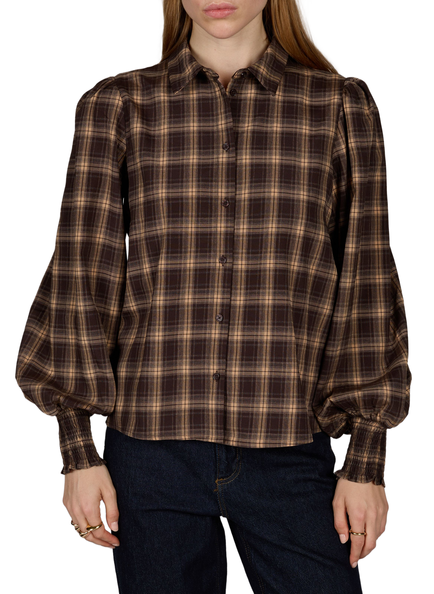 Loose-fit check shirt VILA Brown