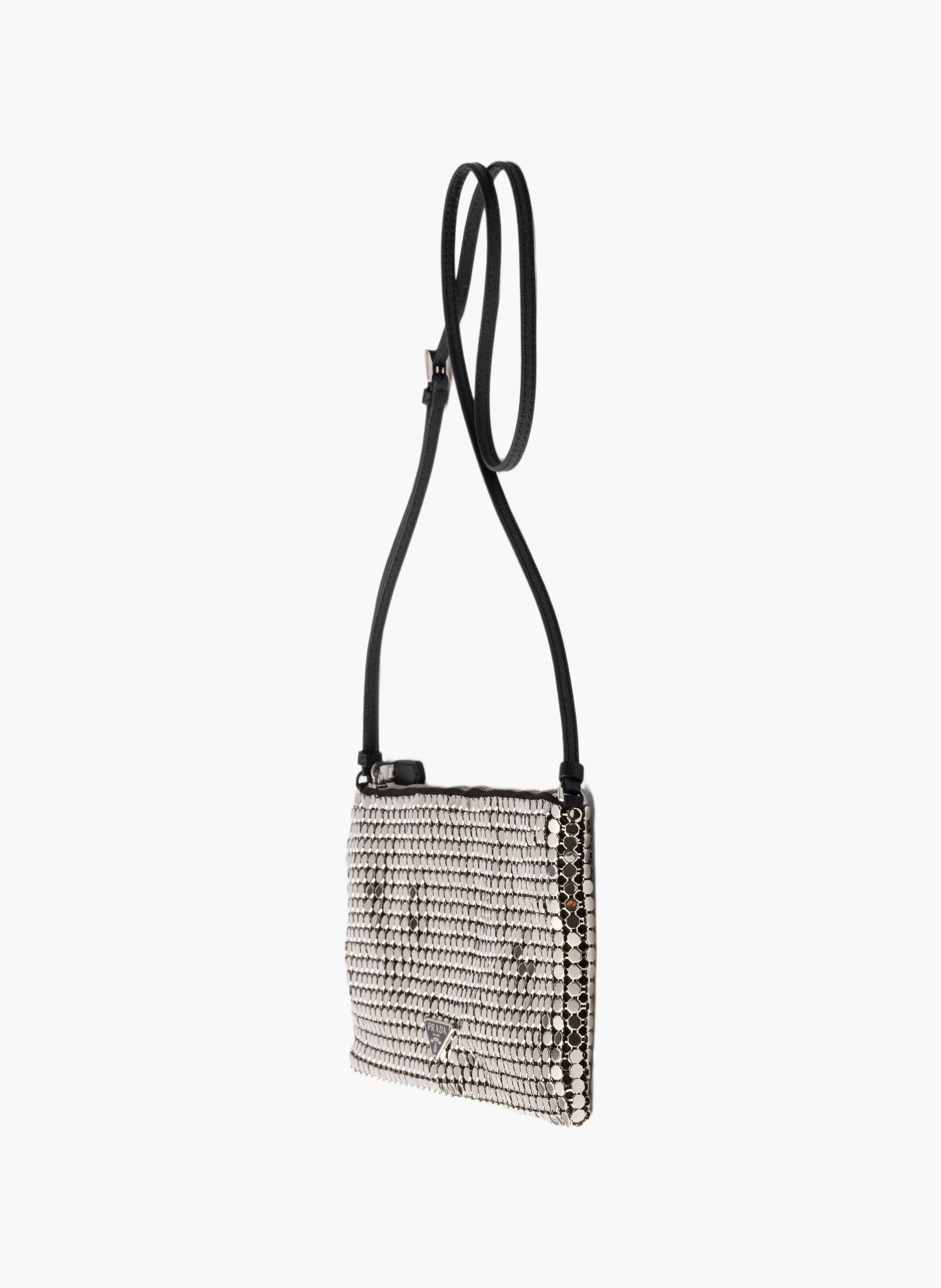Petit sac à bandoulière en satin et maille métalli PRADA Argent