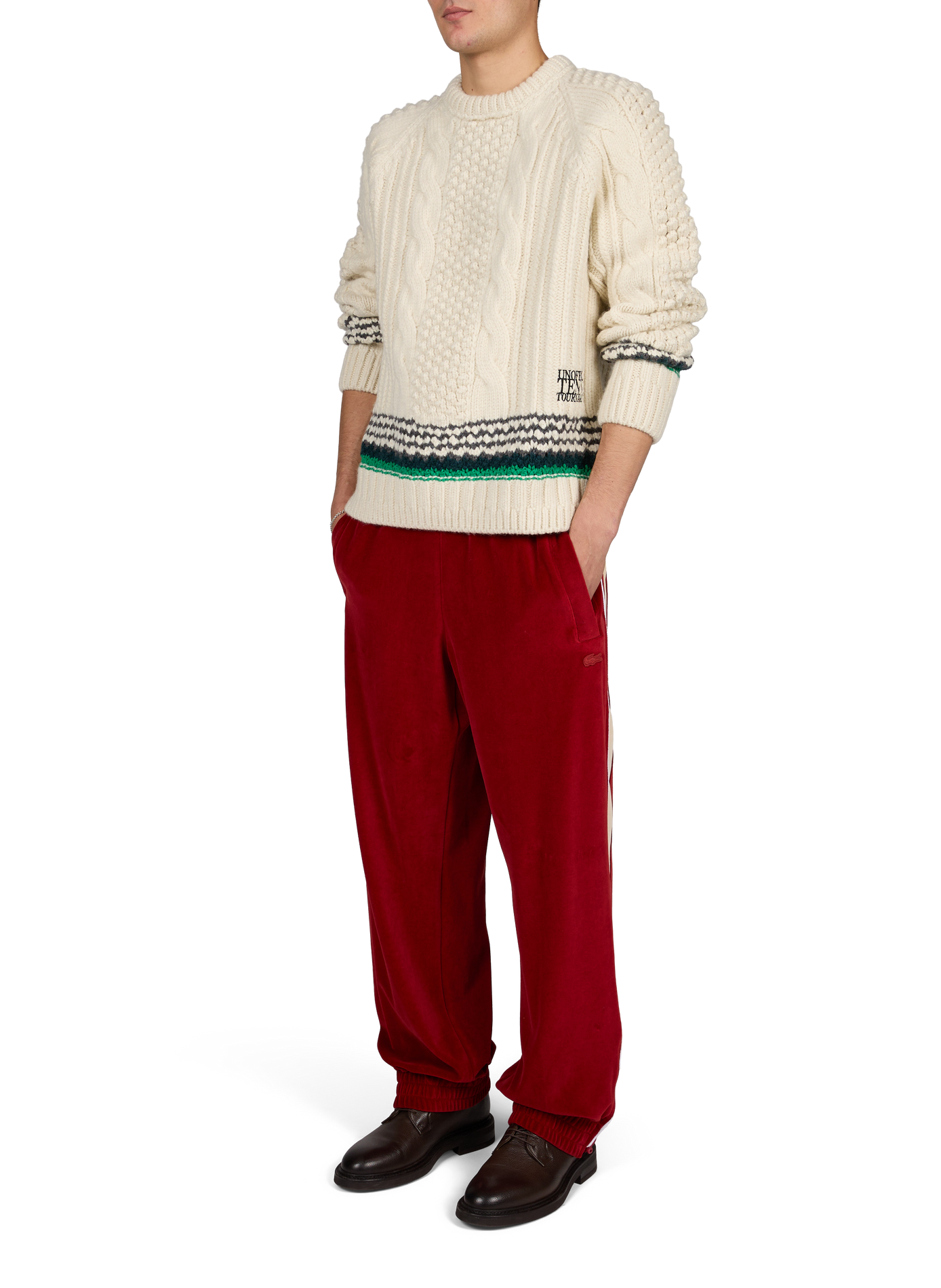 Weiter Pullover mit Zopfmuster LACOSTE Weiss