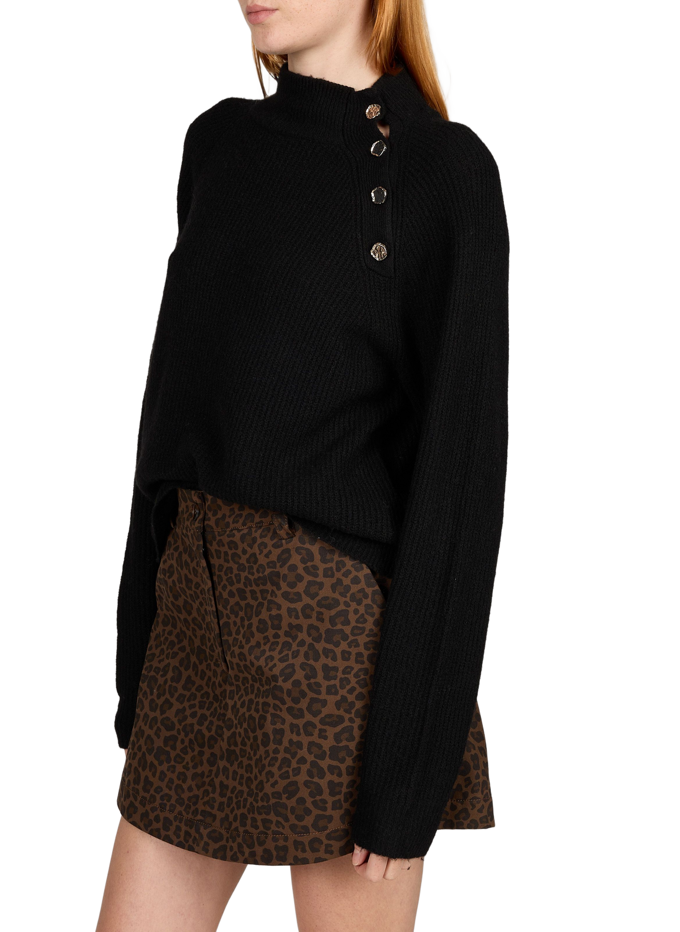 Pull col rond droit à boutons VILA Noir