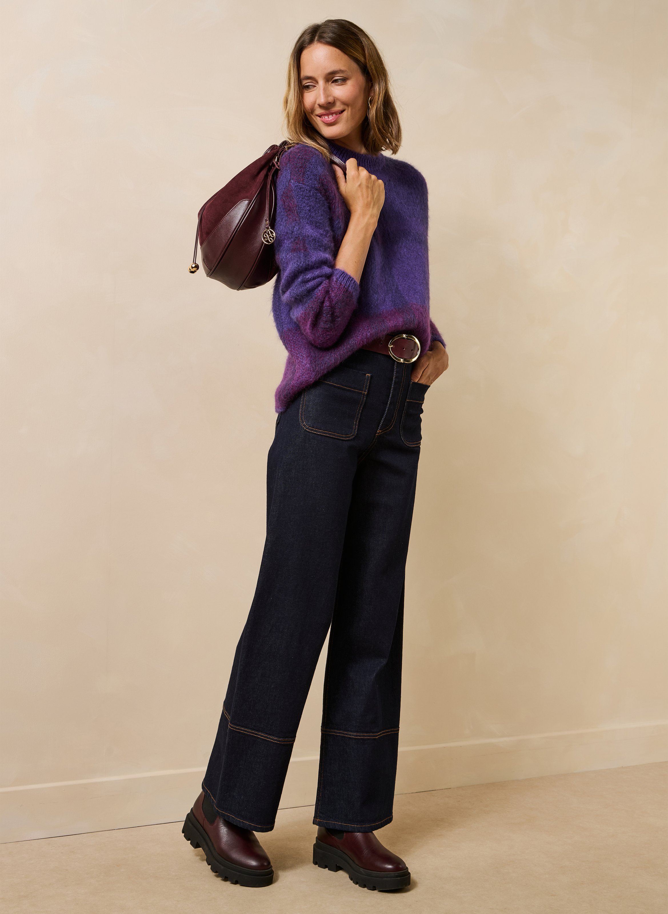 Wide-leg jeans van raw denim met omslagen LA FEE MARABOUTEE Blauw