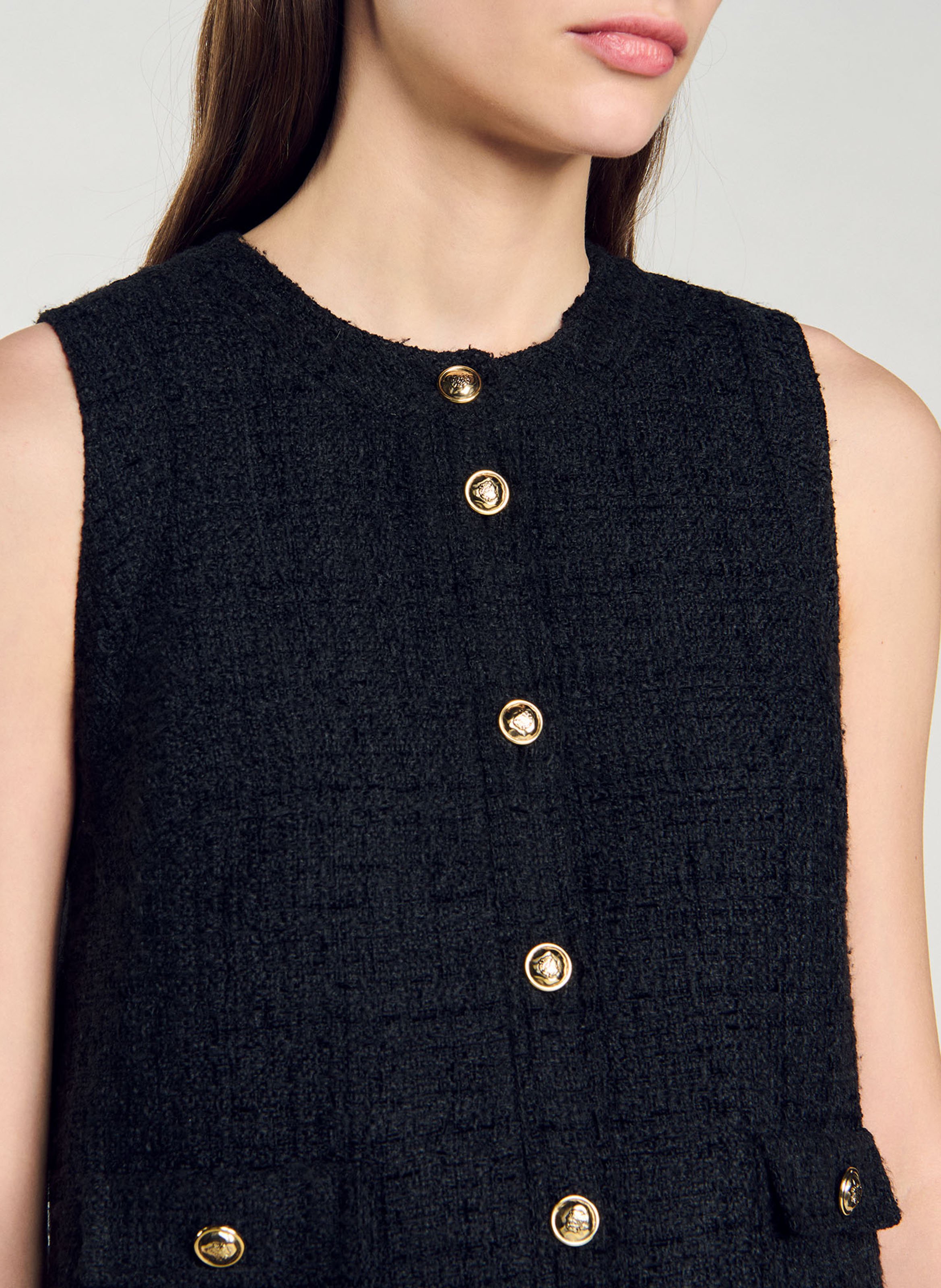 Robe courte col rond en tweed Noir