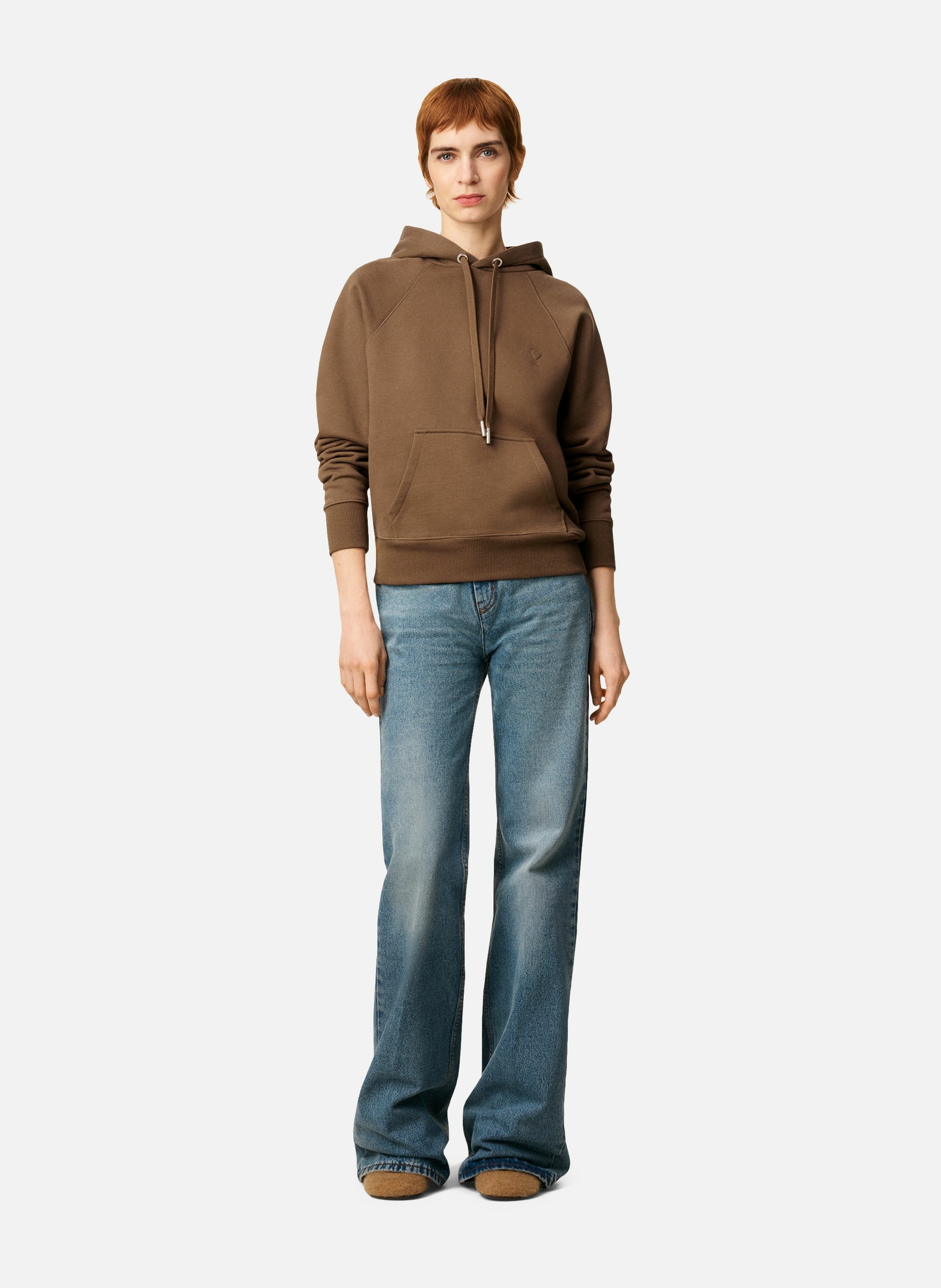 Hoodie ami de coeur en coton unisexe AMI PARIS Marron