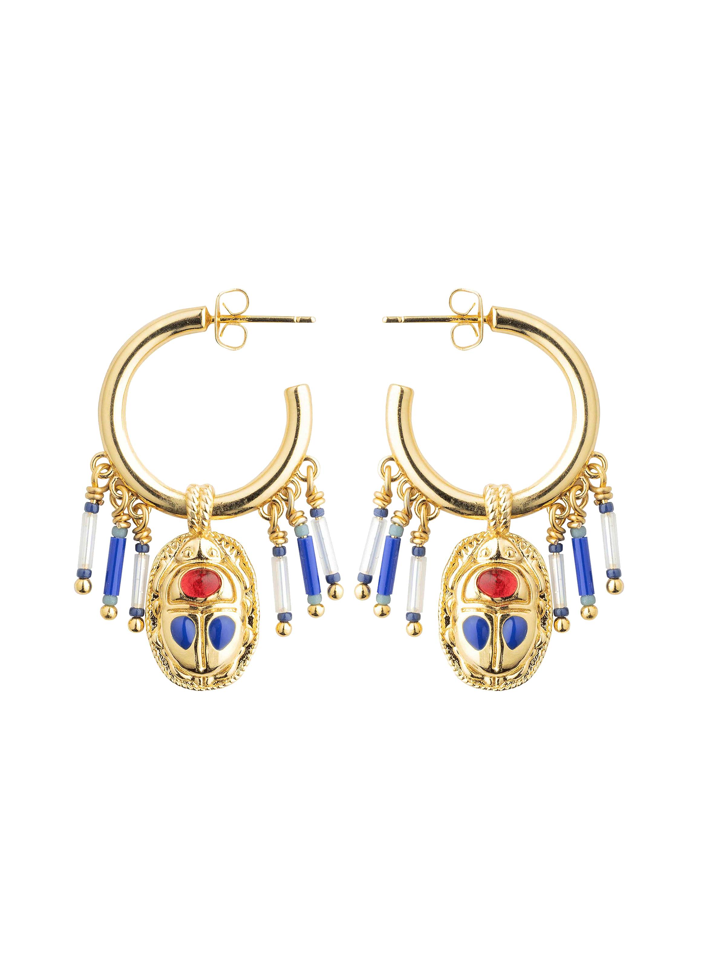 Boucles d'oreilles créoles avec pendentif scarabé et perles valdo HIPANEMA Bleu
