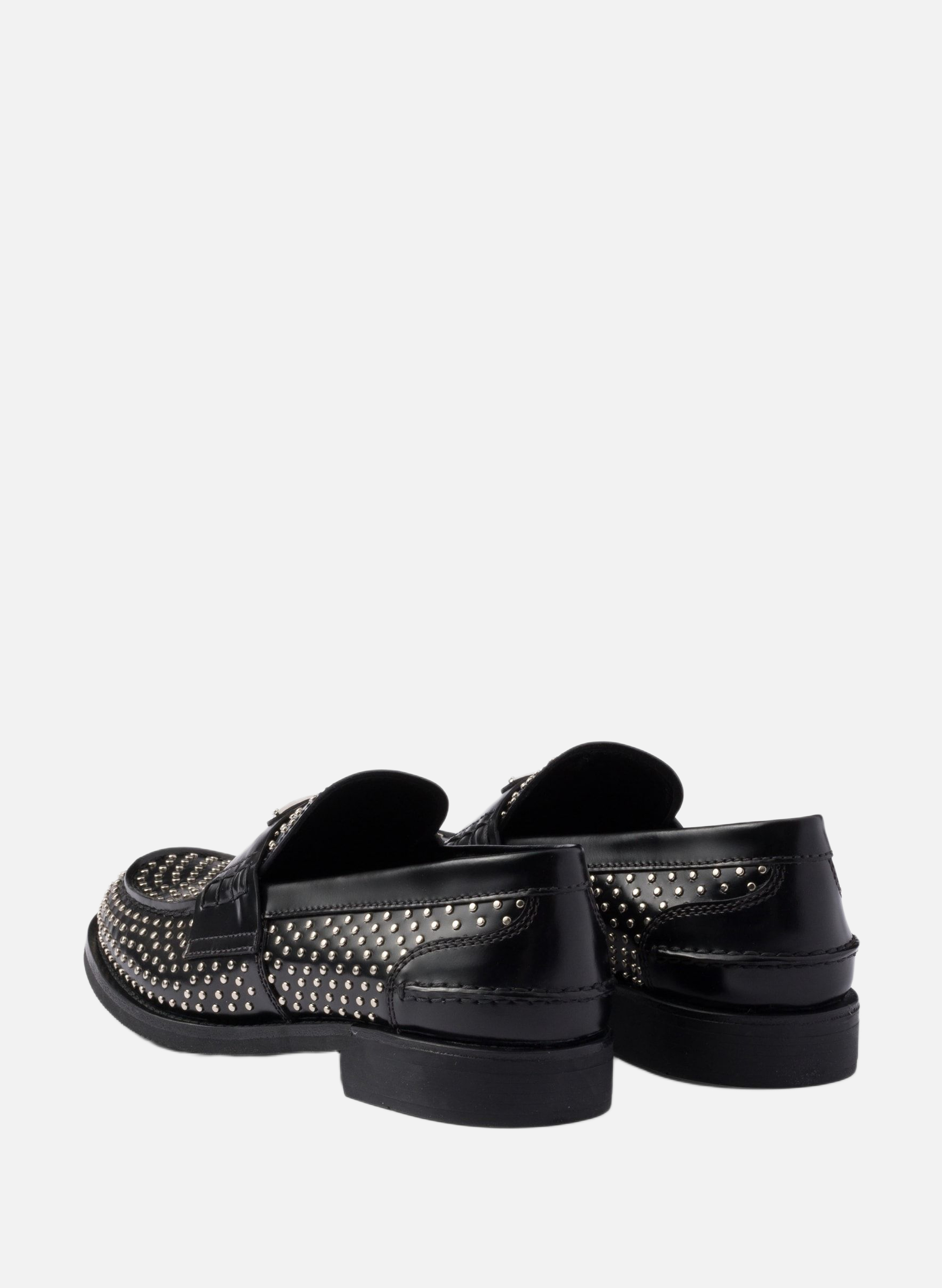 Mocassins en cuir brossé clouté PRADA Noir