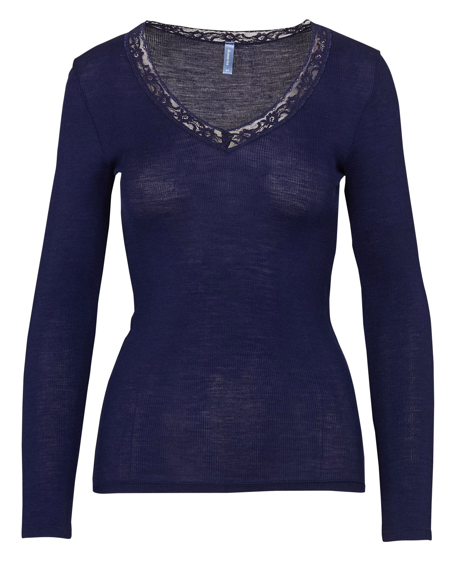 ARMOR-LUX Tee-shirt col v dentelle uni Bleu
