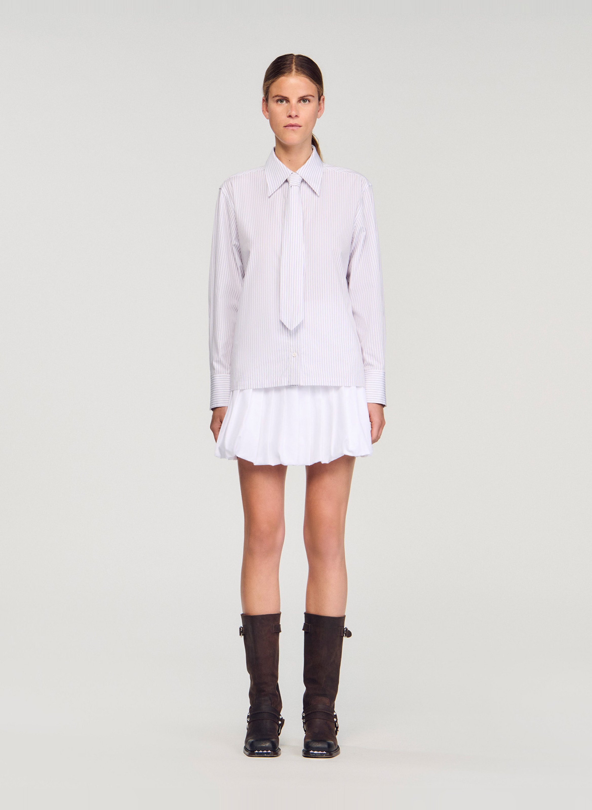 Chemise rayée à col cravate SANDRO Blanc