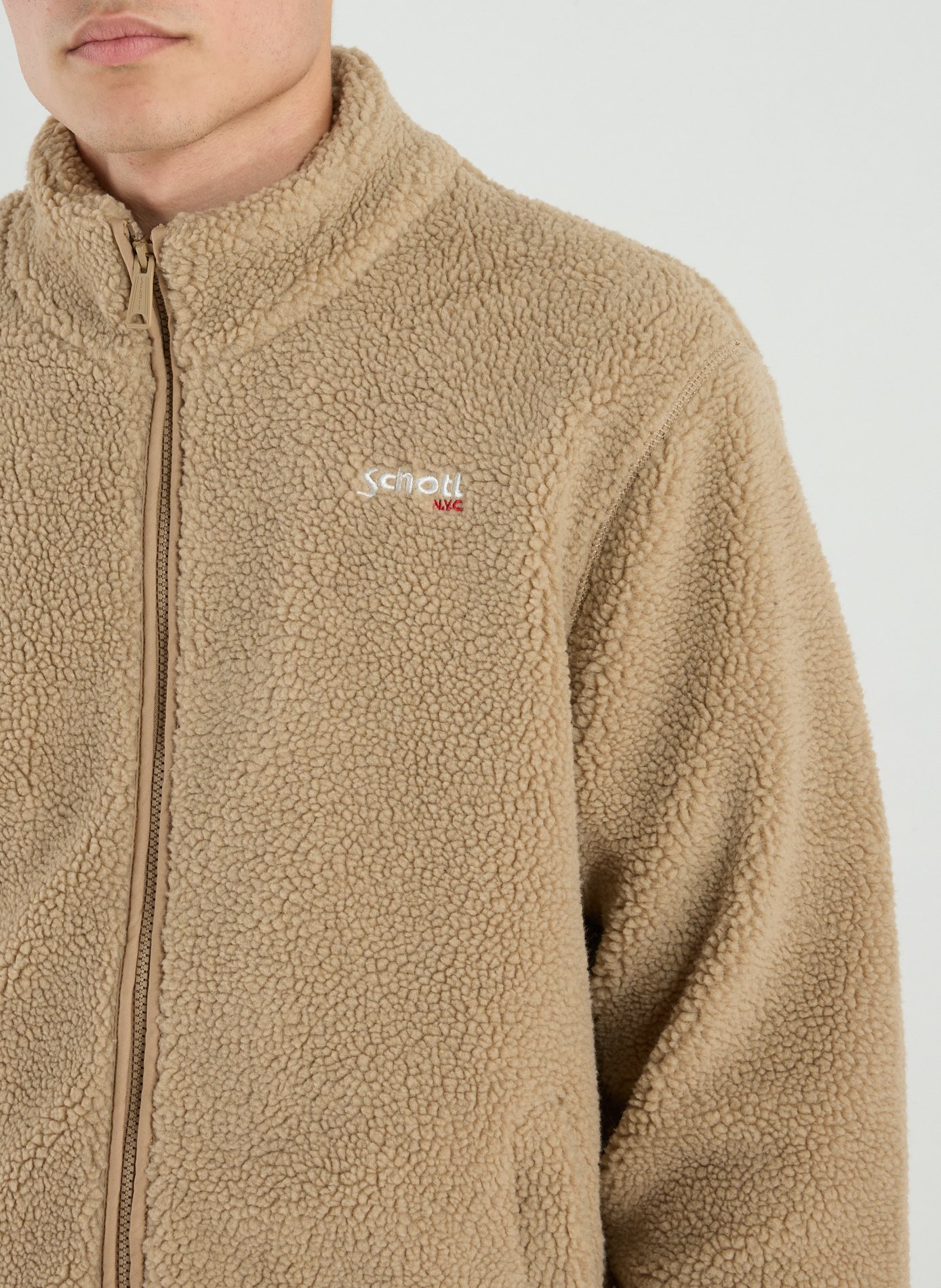 Veste droite polaire à col montant SCHOTT Beige