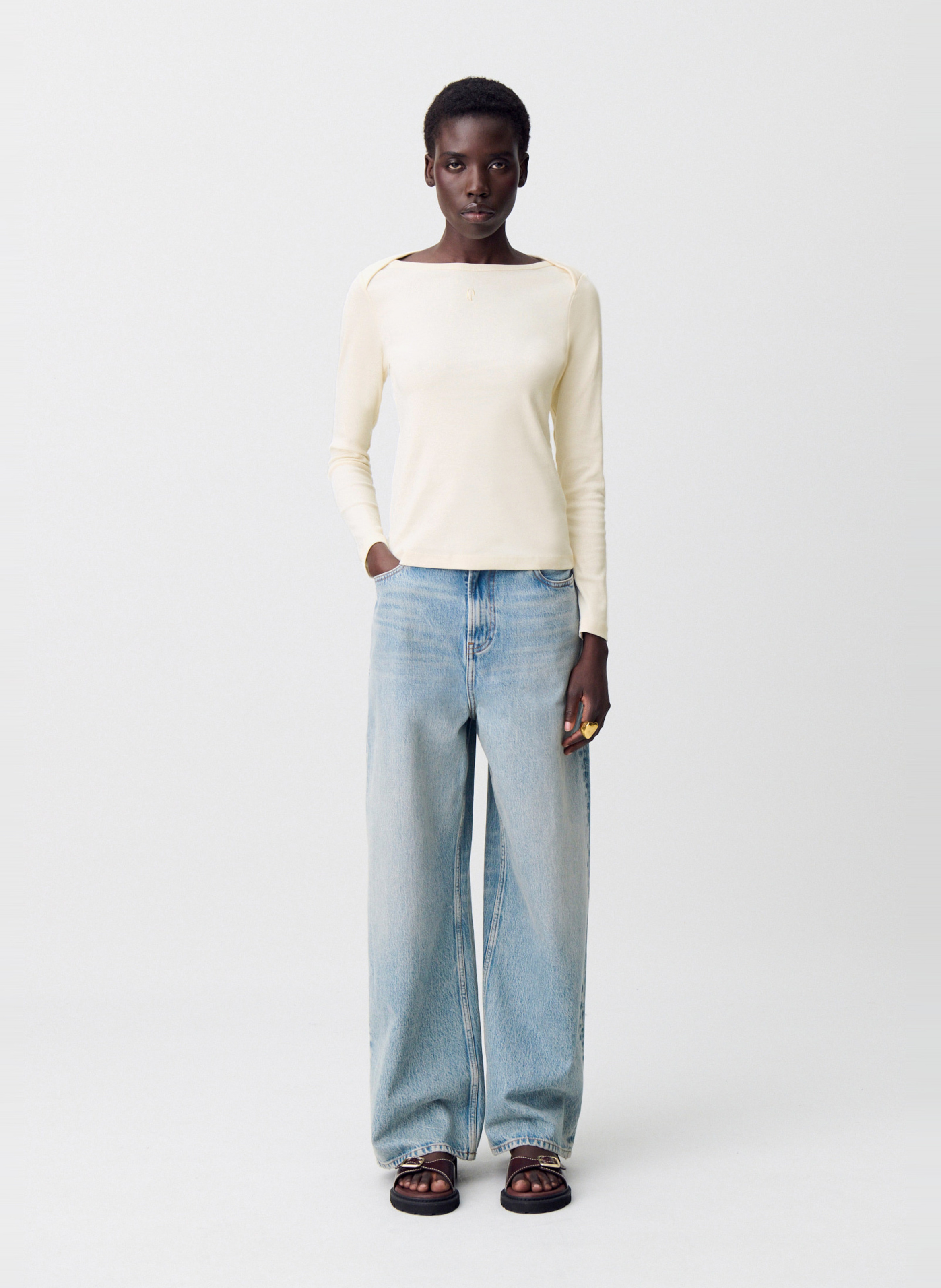 Tee-shirt près du corps col bateau timea CLAUDIE PIERLOT Beige