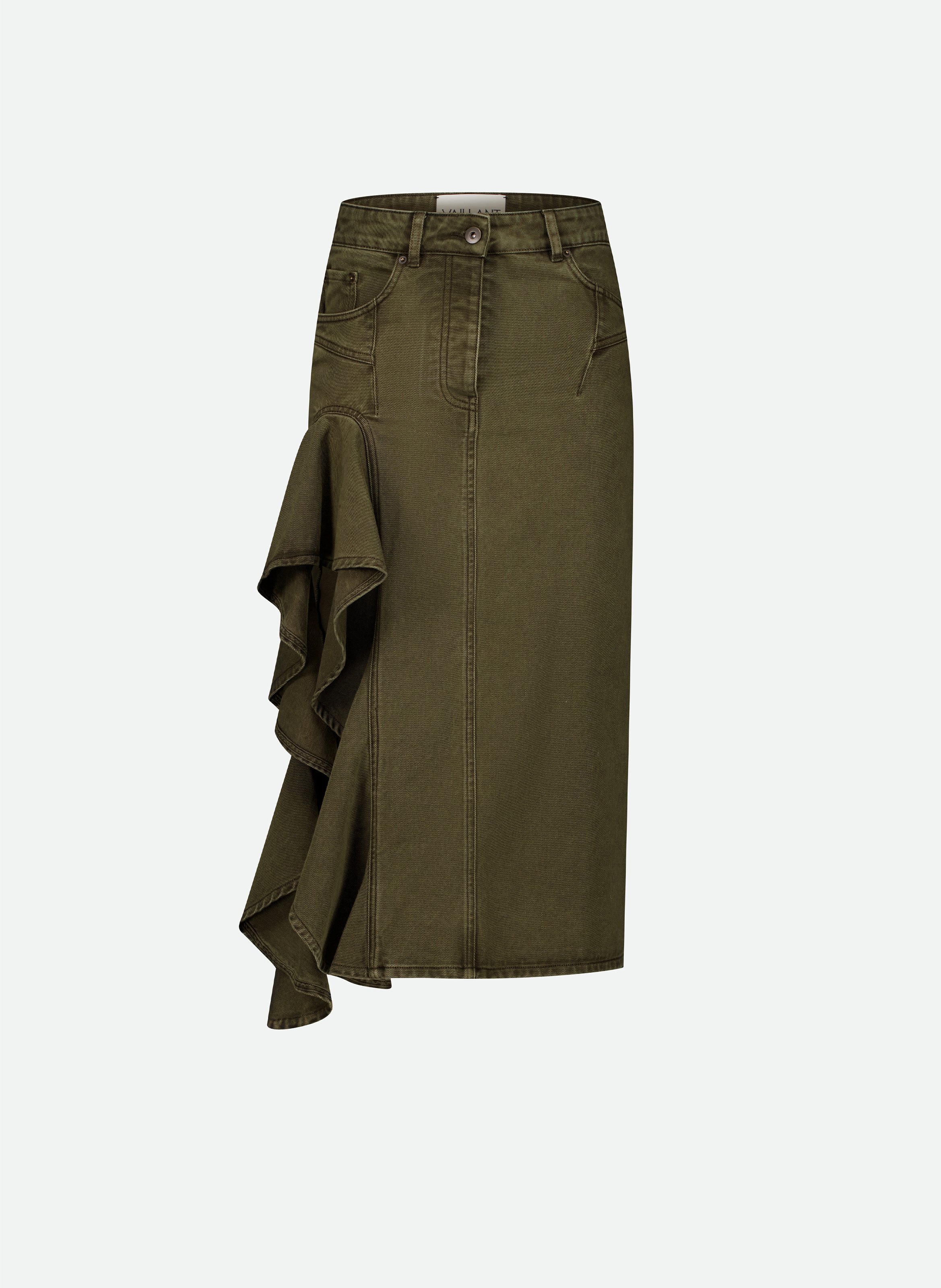 Midi jupe en jean avec découpe à volant sur la cuisse VAILLANT Kaki