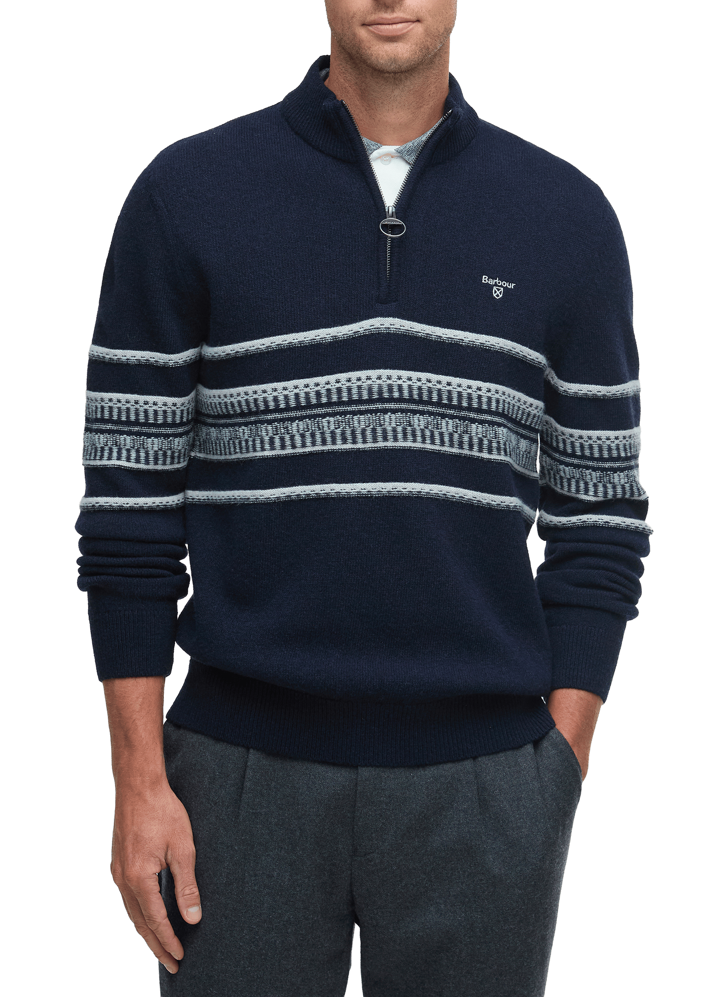 Straight wool sweater with high neck and striped pattern. BARBOUR Blue