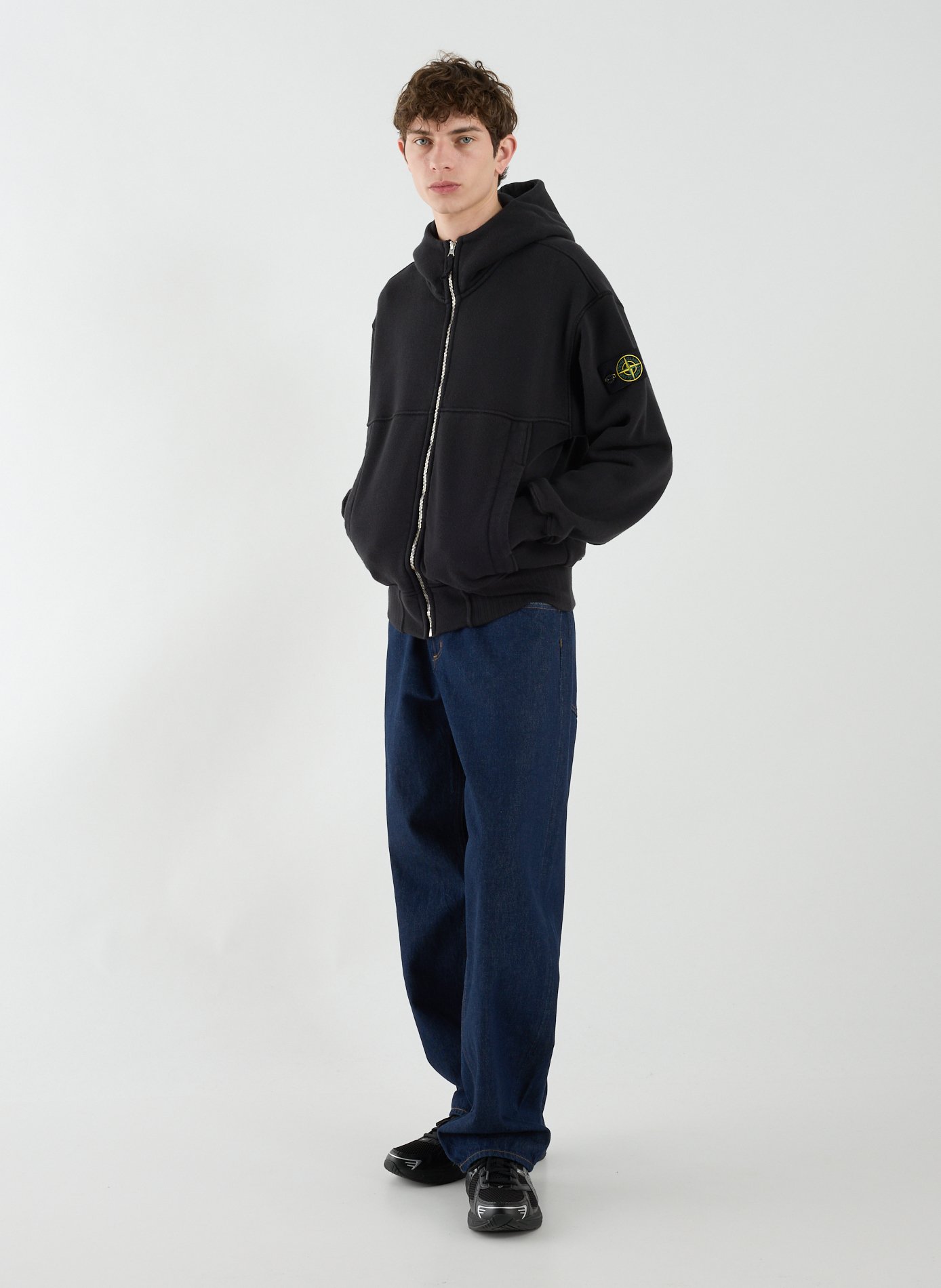 Cotton zip-up hoodie STONE ISLAND Black