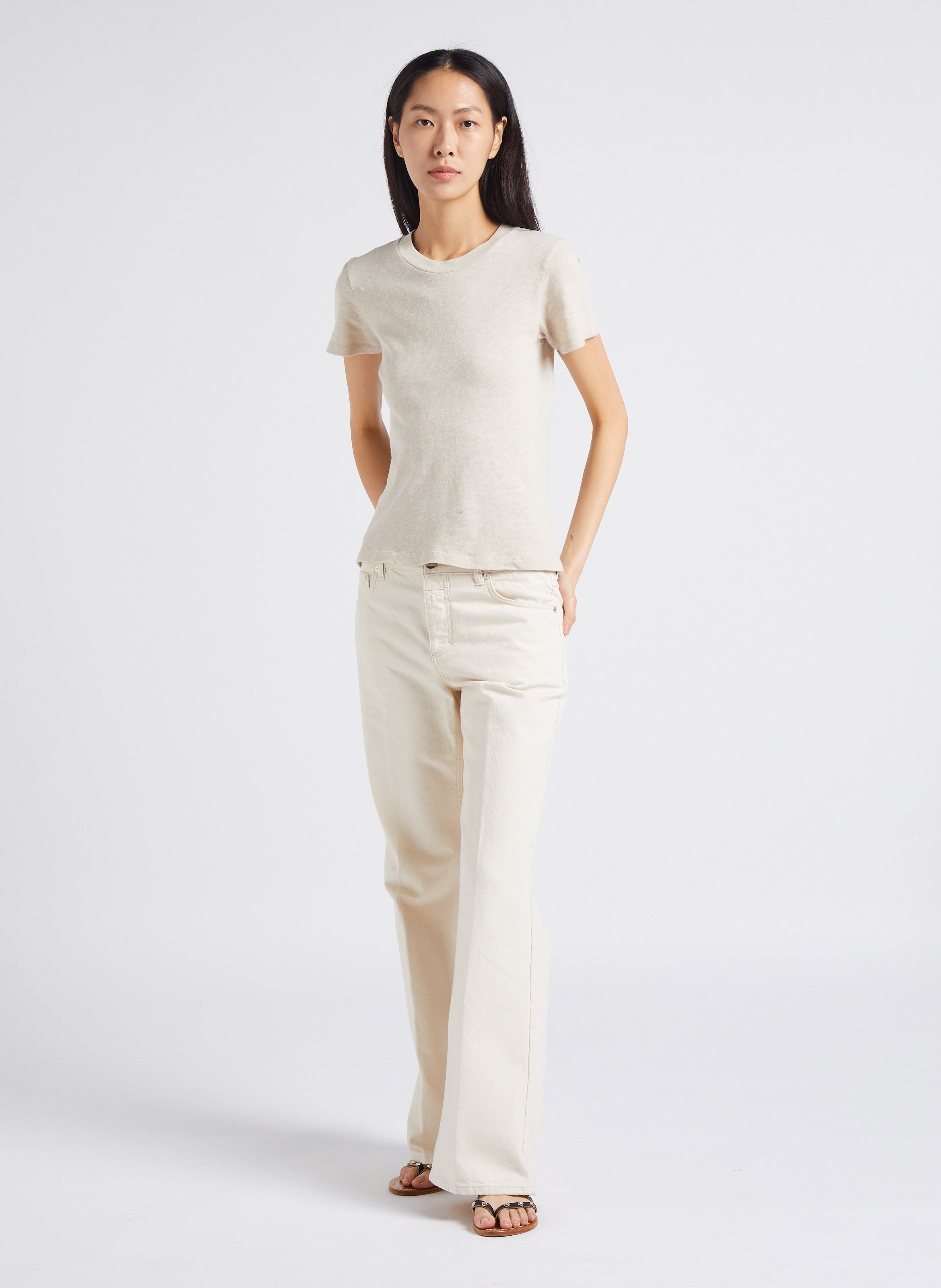 Tee-shirt col rond droit en coton sonoma AMERICAN VINTAGE Beige