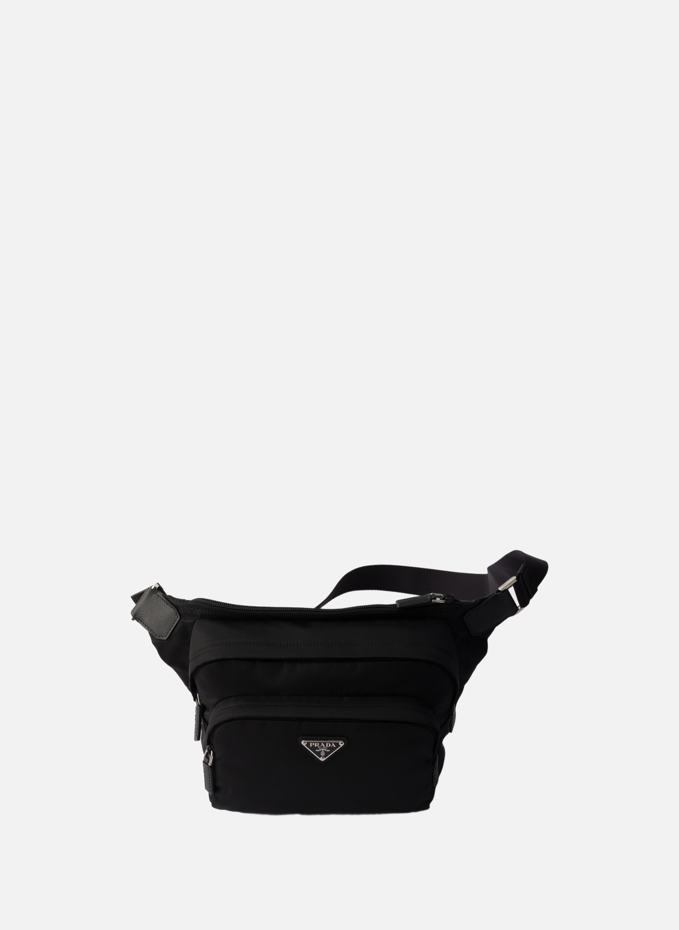 Sac porté épaule en re-nylon et cuir PRADA Noir
