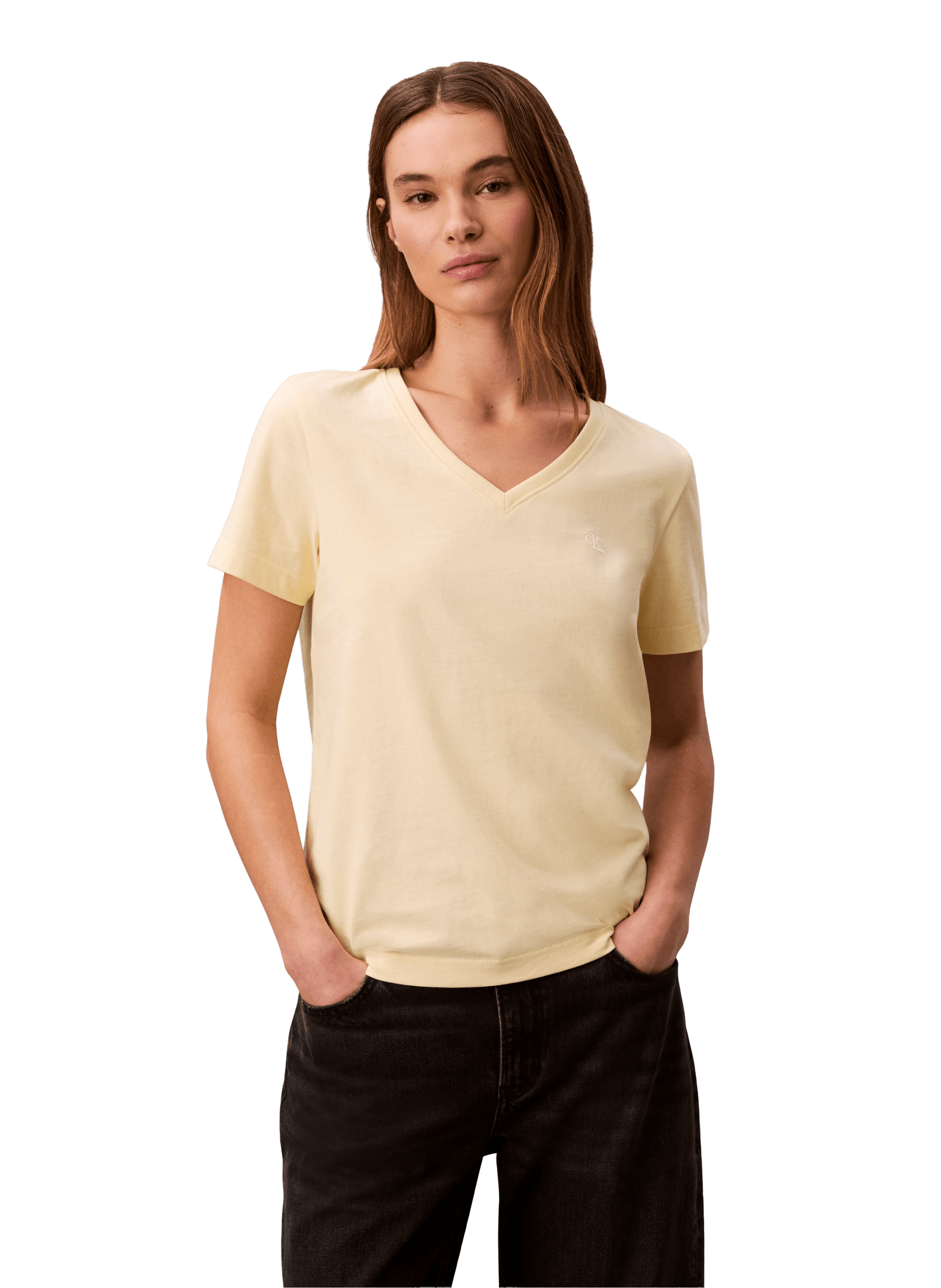 Straight V-neck cotton t-shirt CALVIN KLEIN Yellow