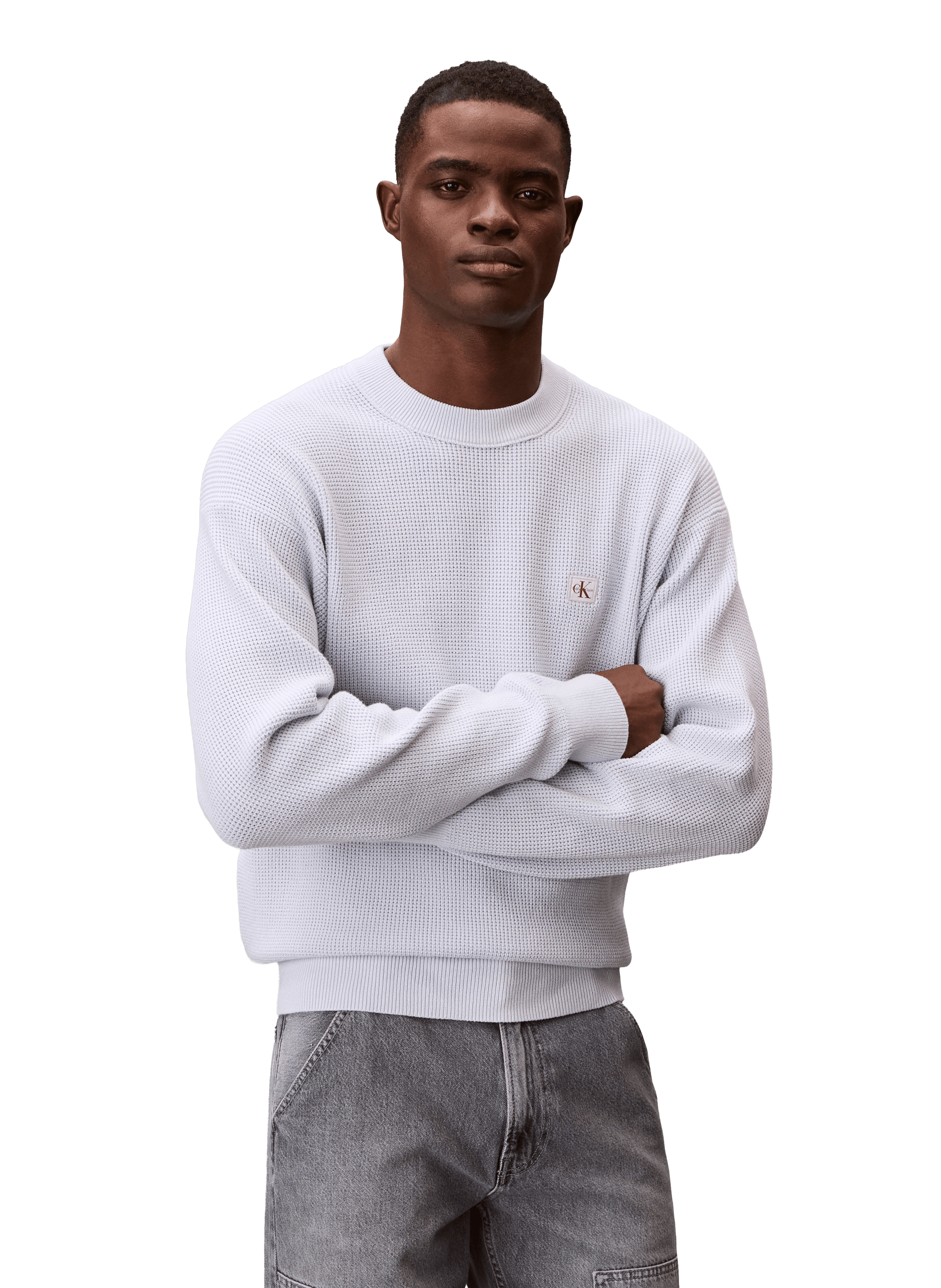 Pull droit col rond en coton CALVIN KLEIN Bleu