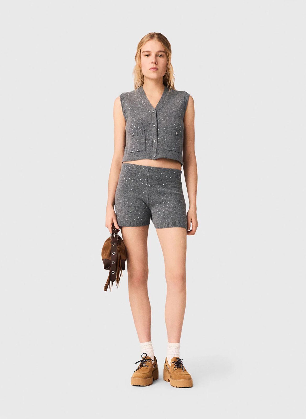 Gilet col v en laine mélangée MAJE Gris