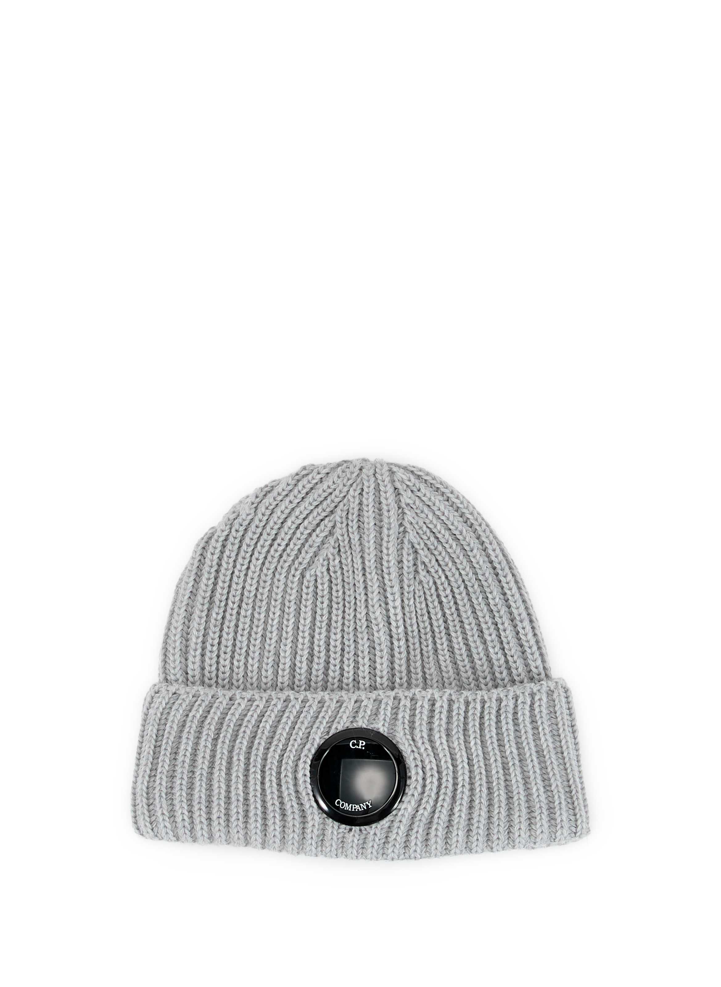Bonnet côtelé empiècement rond sur revers en laine CP COMPANY Gris