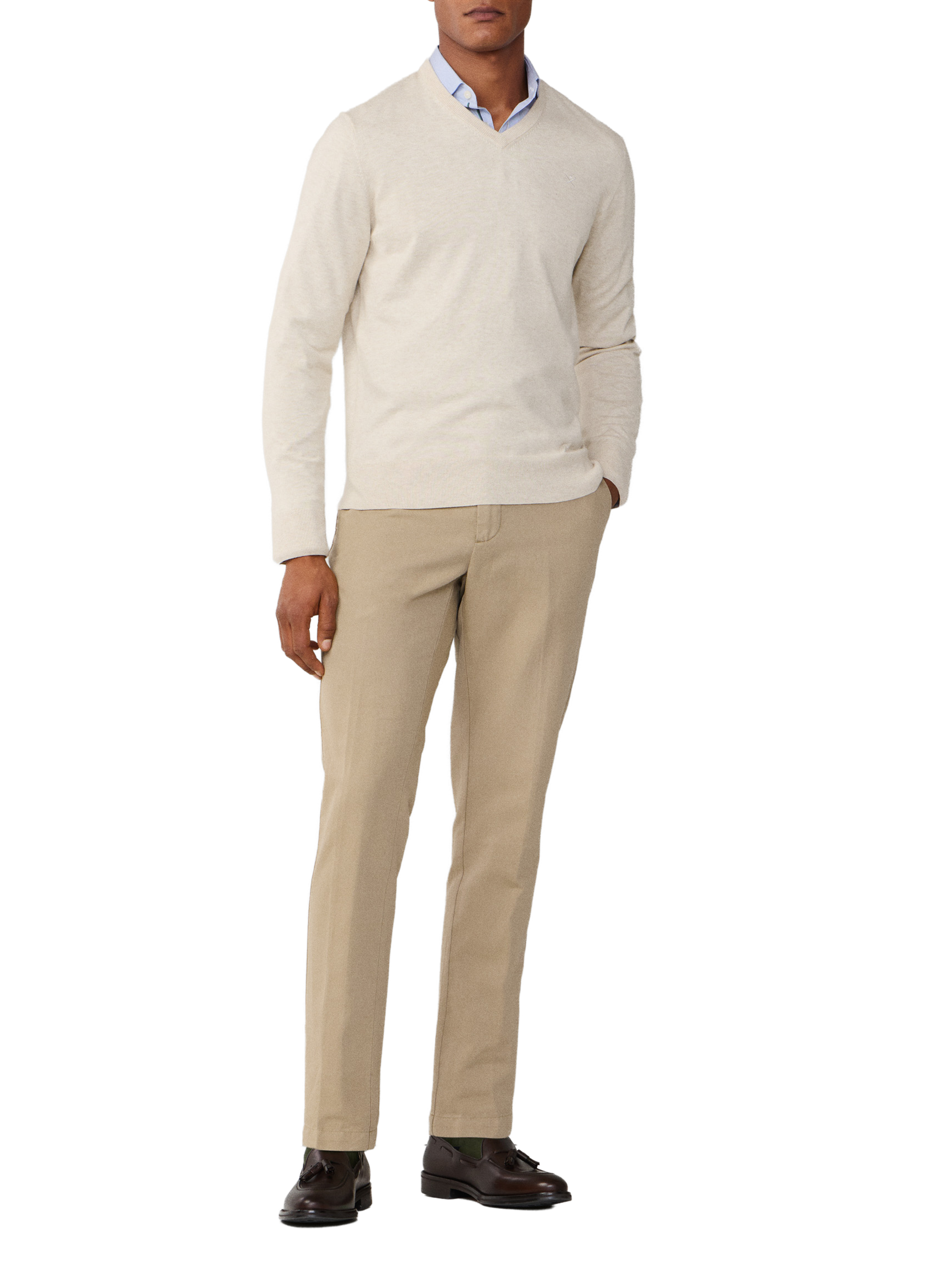 V-neck cotton and silk sweater HACKETT Beige