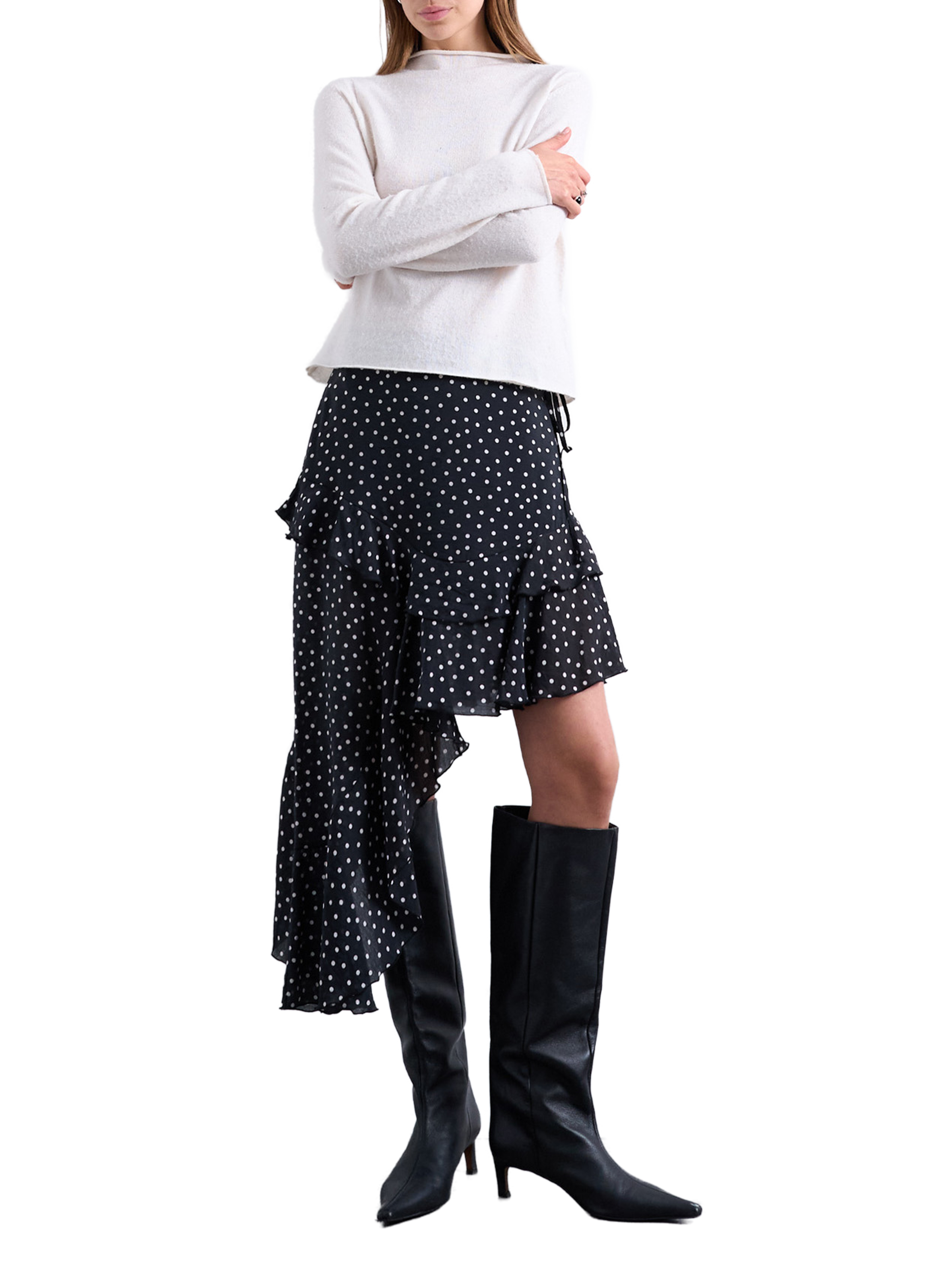 Short asymmetric skirt with pattern TOPSHOP Black