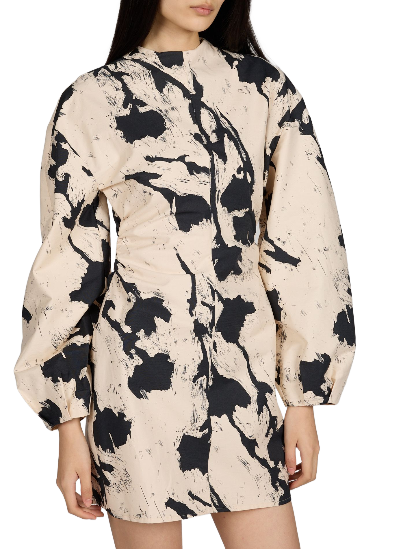 Bedrucktes Kleid mit Ballonärmeln aus Baumwollmischung TOPSHOP Schwarz