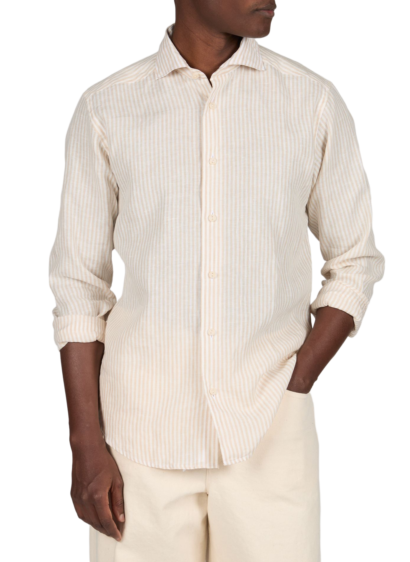 Chemise droite rayée en lin ETON Beige
