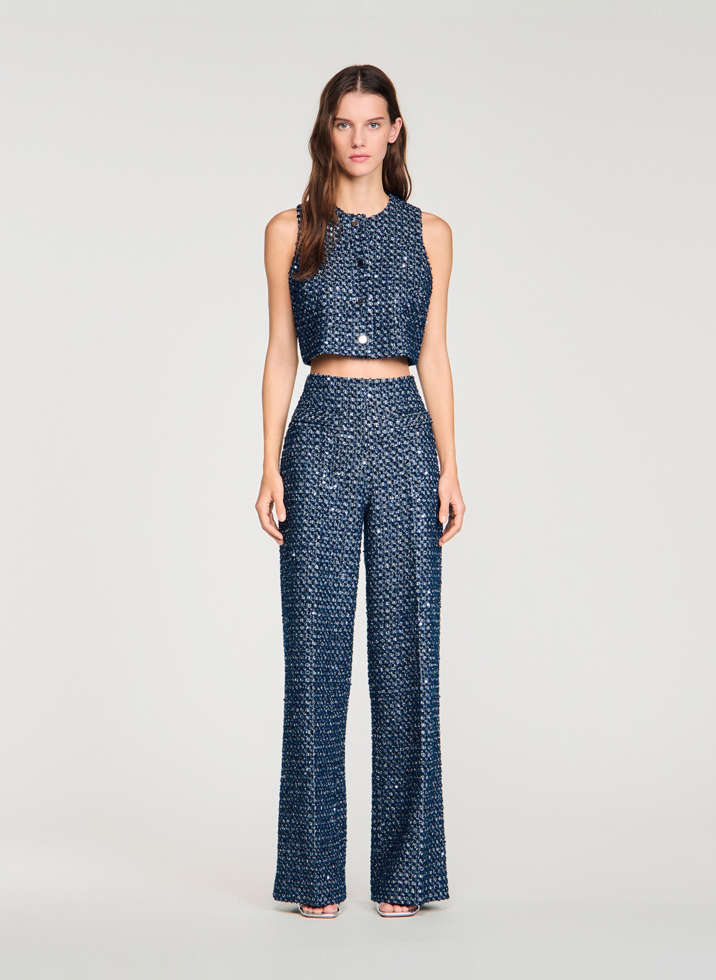 Pantalon large à sequins SANDRO Bleu