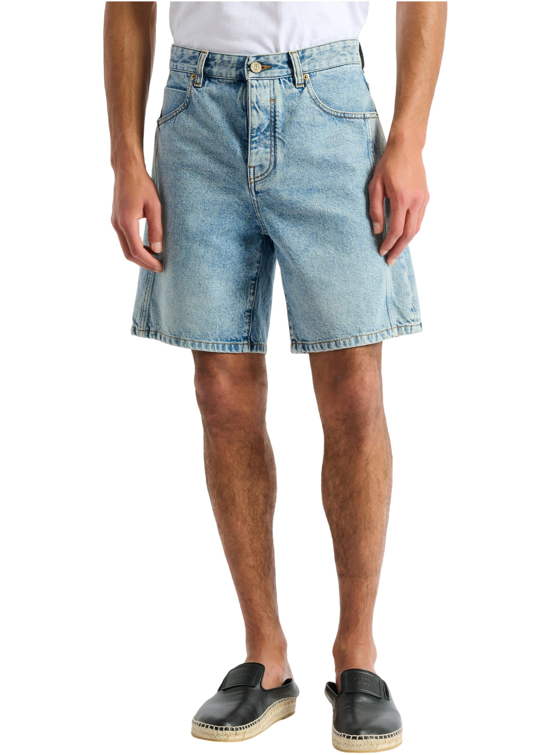 Bermuda en denim délavé light blue BALMAIN Bleu