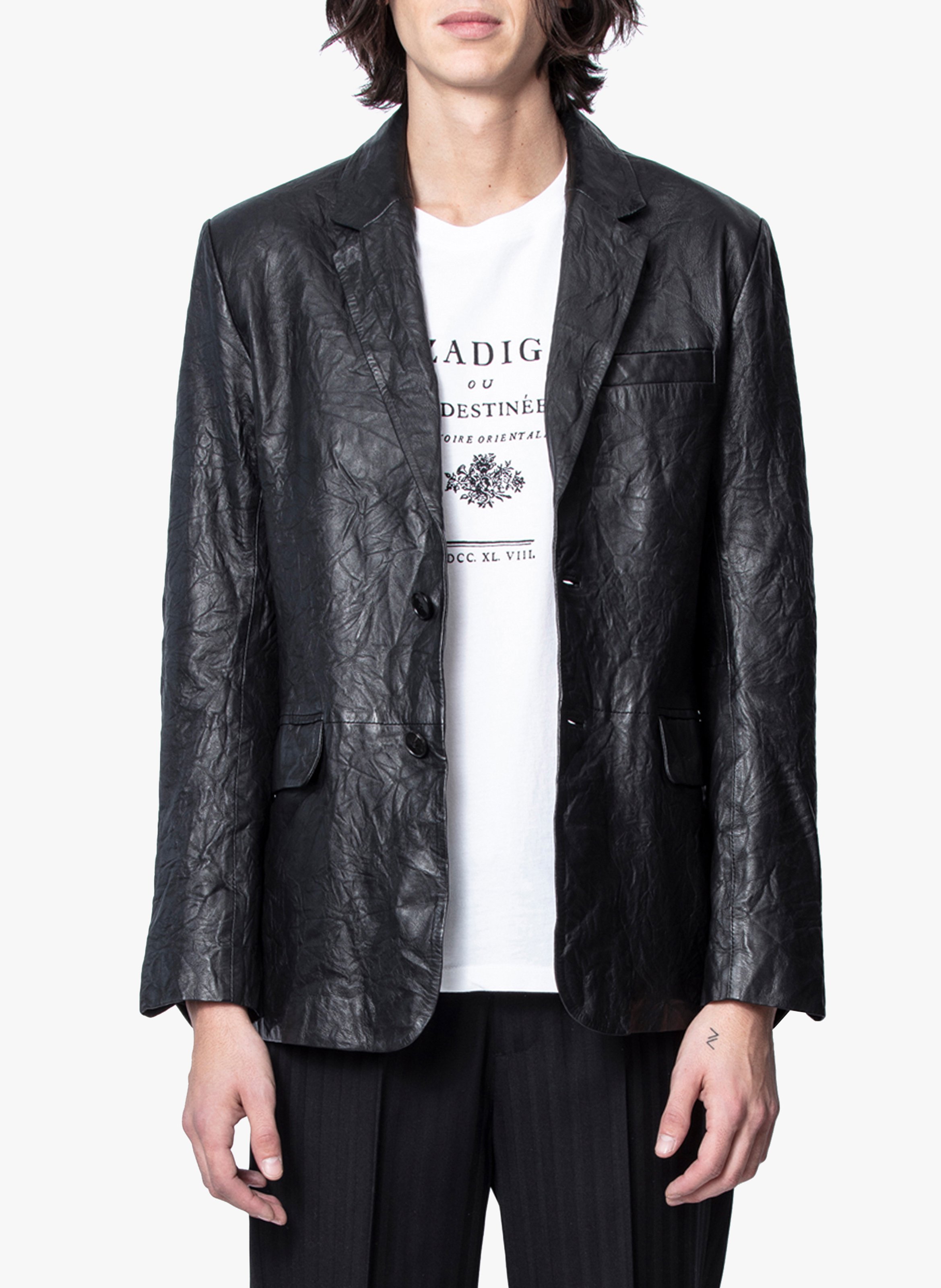 Veste col tailleur en cuir froissé valfried ZADIG&VOLTAIRE Zwart