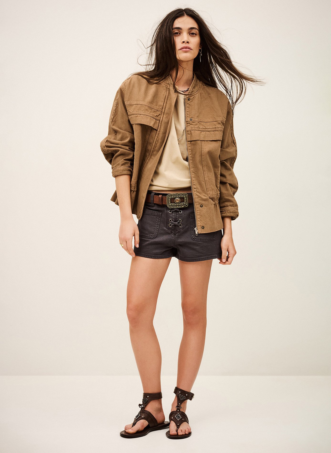 Veste col mao en coton mélangé coly BA&SH Marron