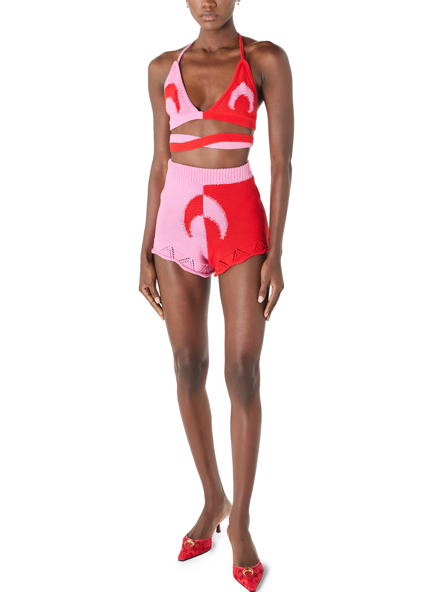 Crochet knit moon mini shorts MARINE SERRE Red