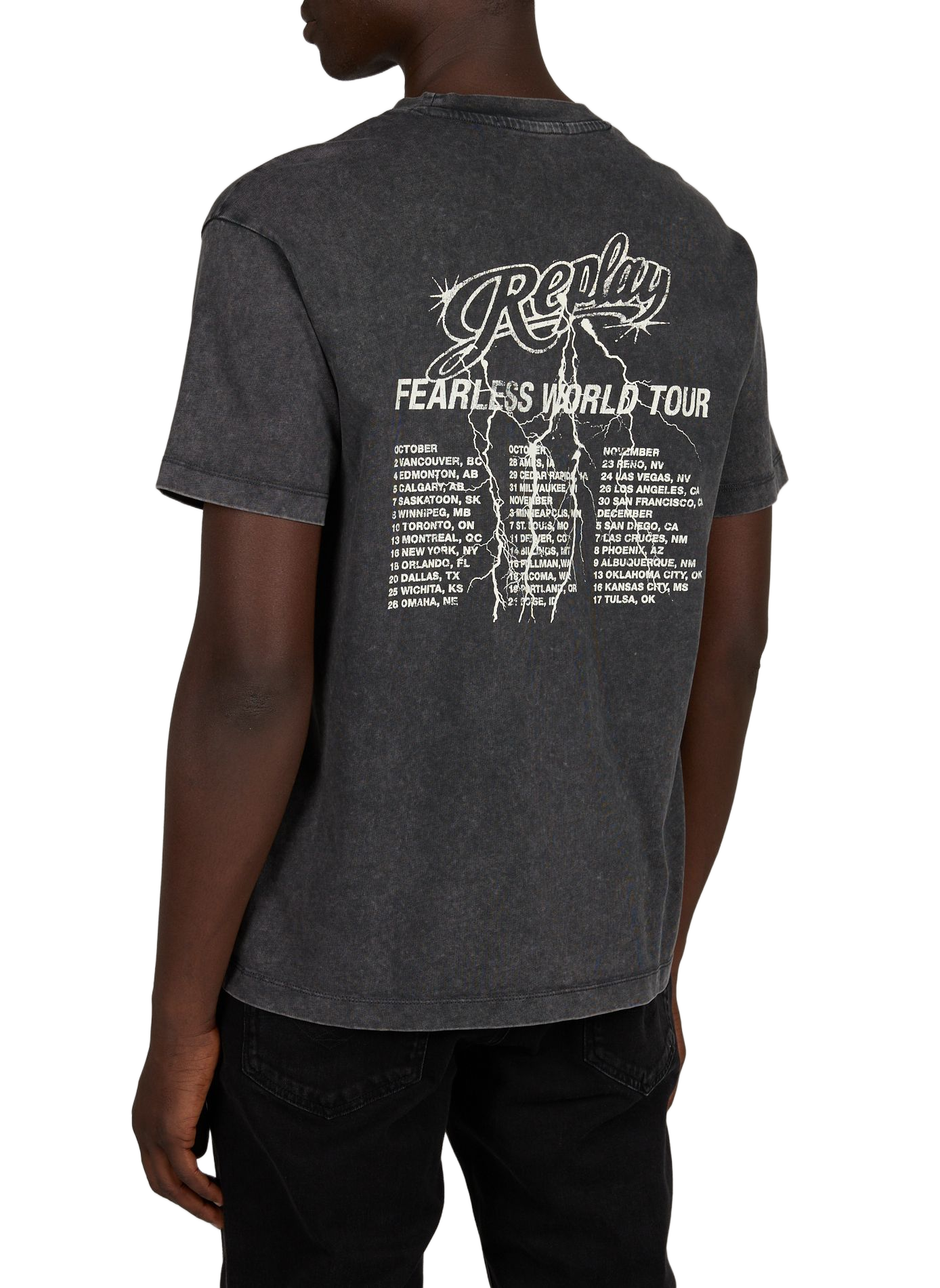 T-shirt délavé à motif en coton REPLAY Gris