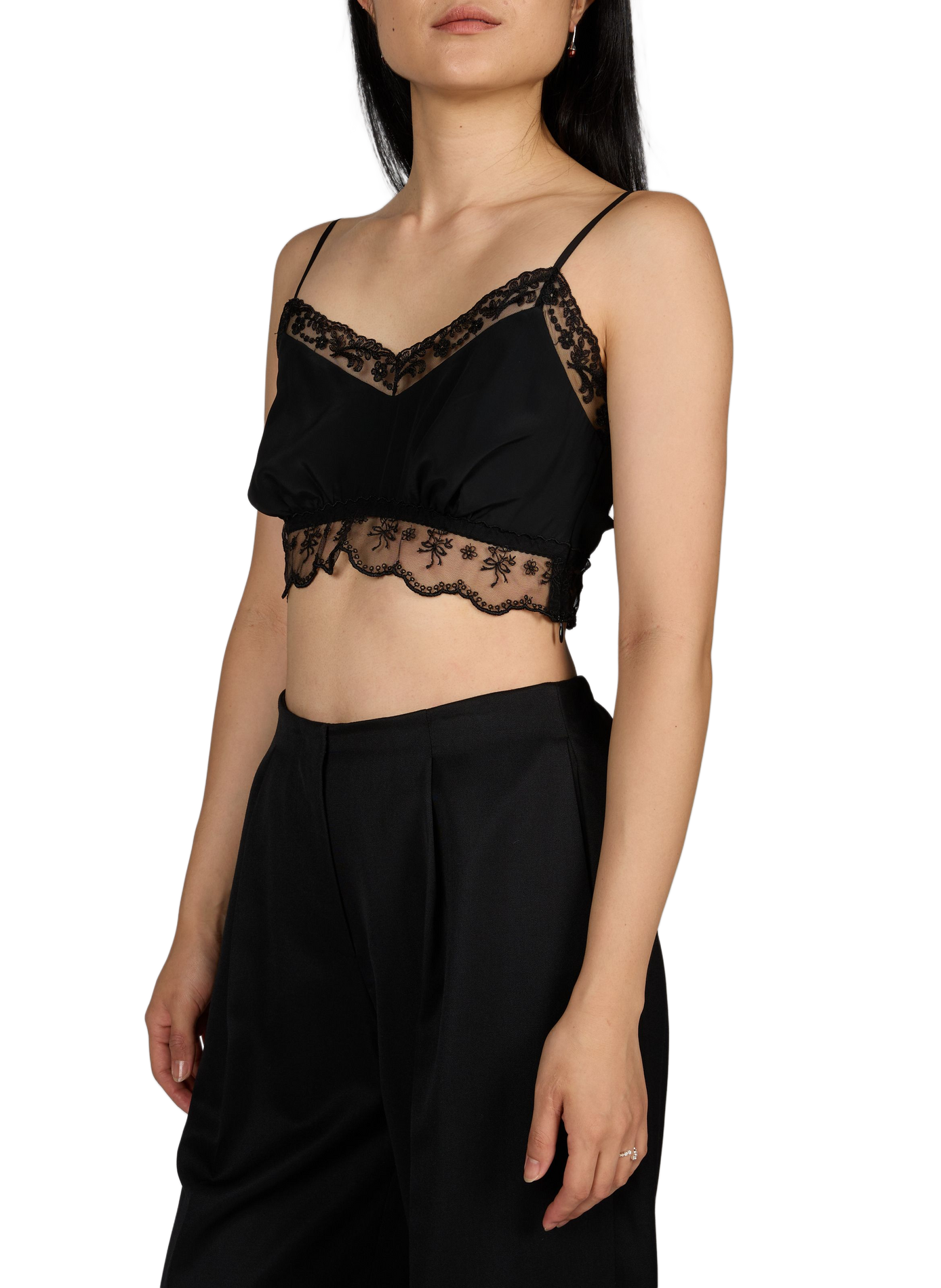 Zippered bralette with lace panel SIMONE ROCHA Black