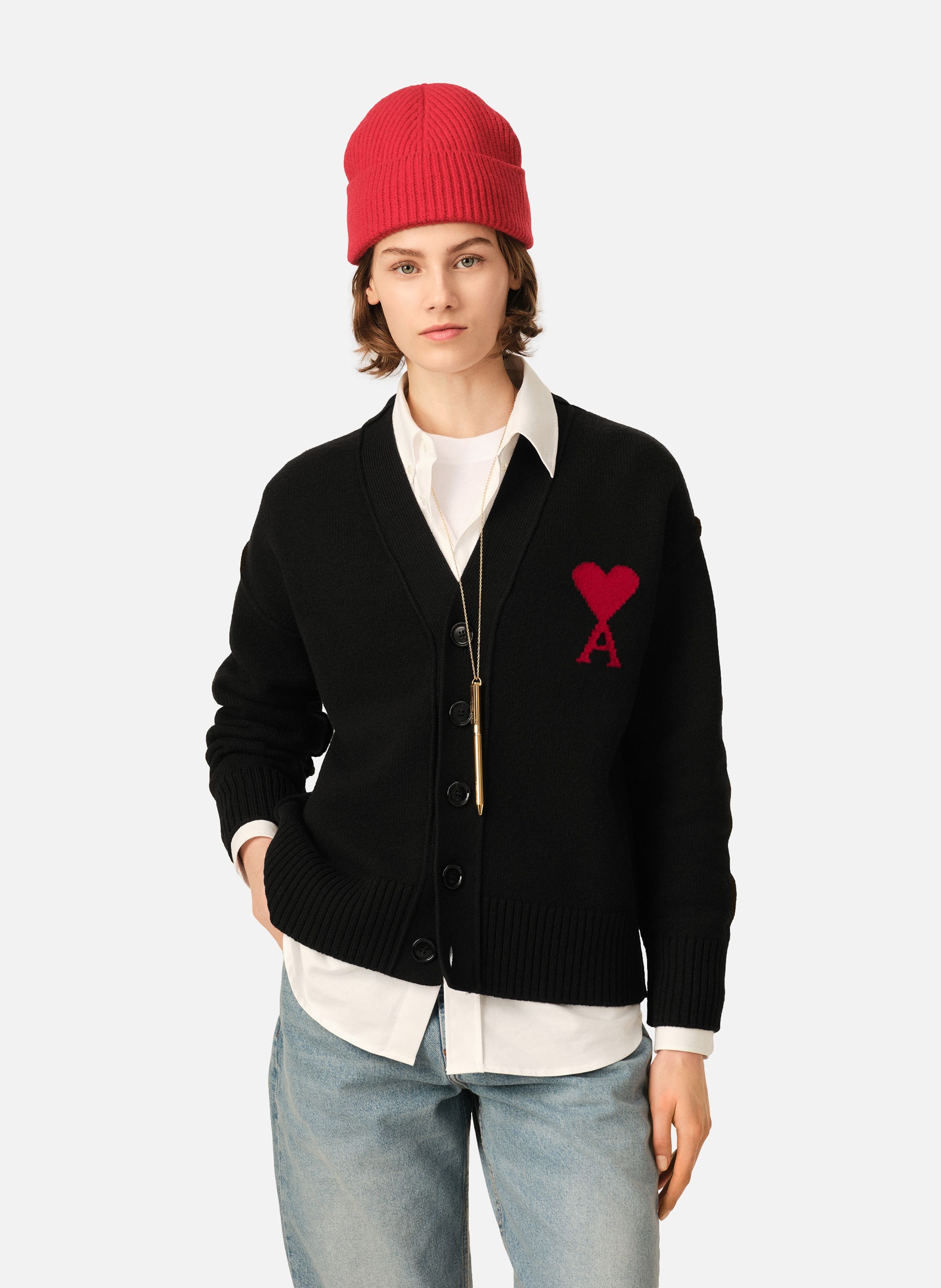 Cardigan unisexe en laine ami de coeur AMI PARIS Noir