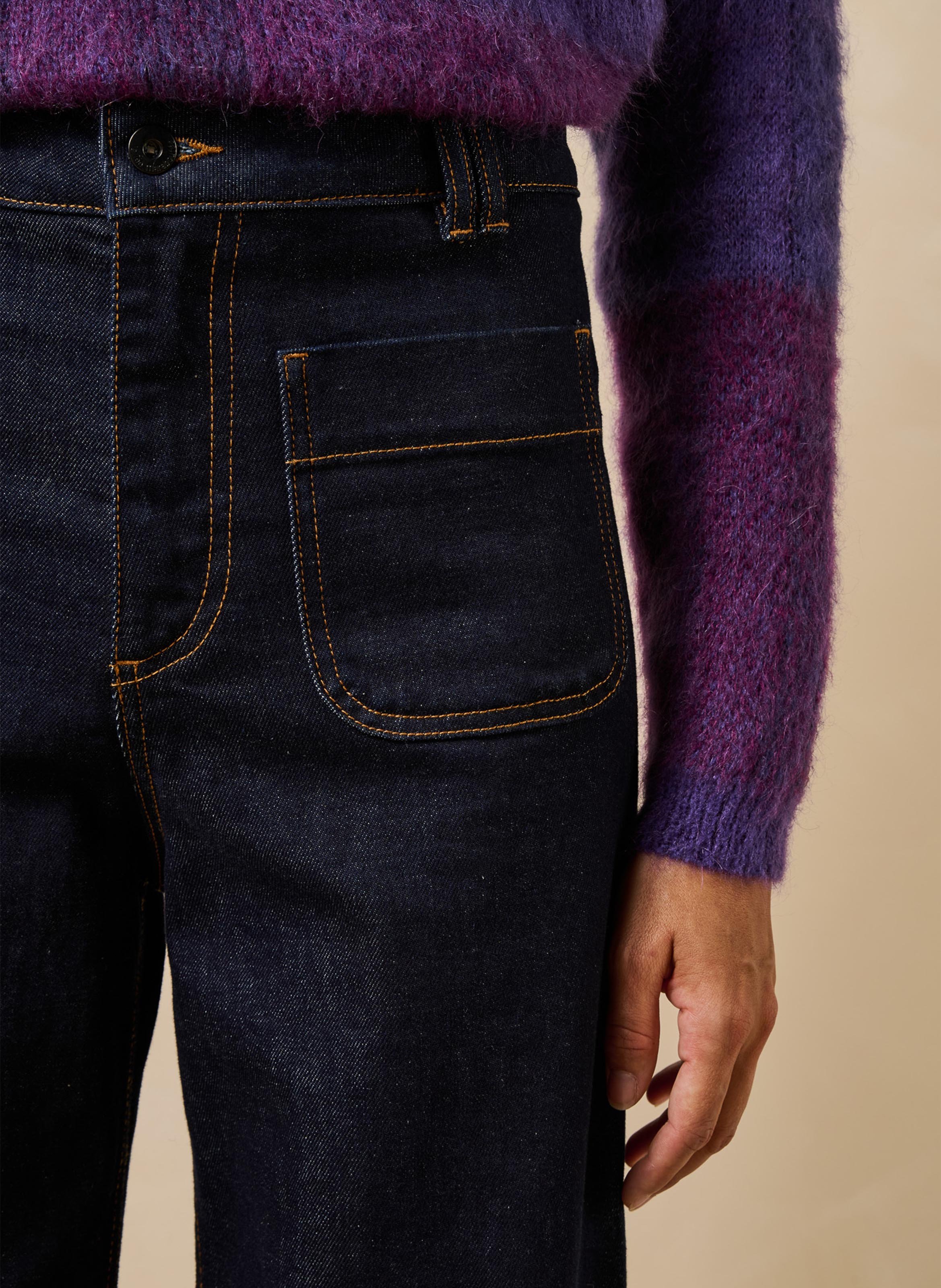 Wide-leg jeans van raw denim met omslagen LA FEE MARABOUTEE Blauw
