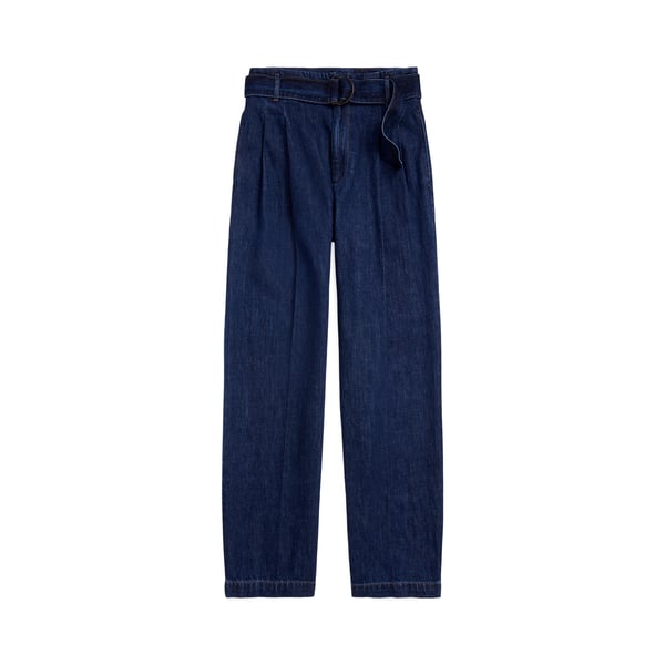 Pantalon à jambe large plissé en denim